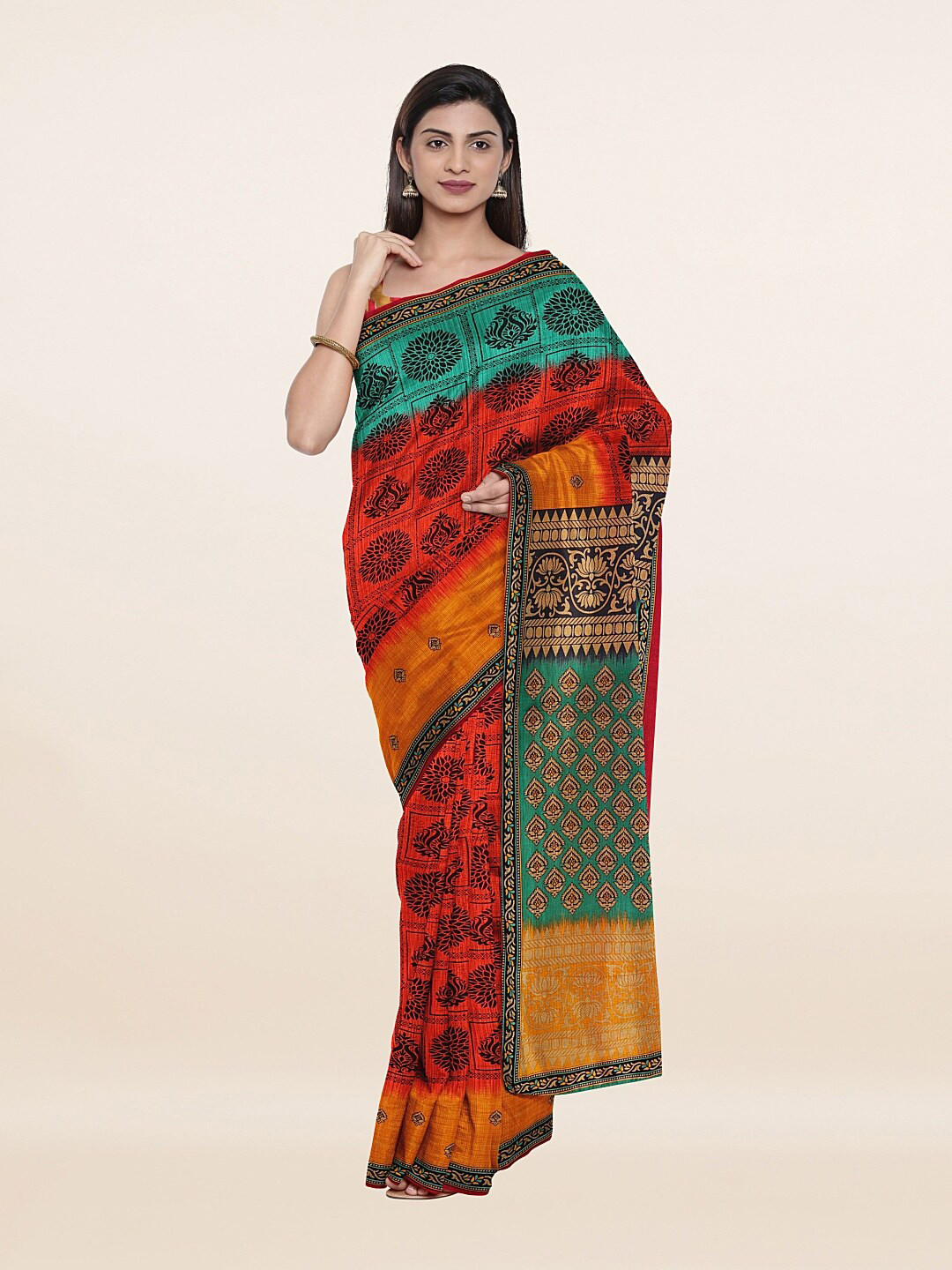 

Pothys Orange & Yellow Ethnic Motifs Pure Cotton Saree
