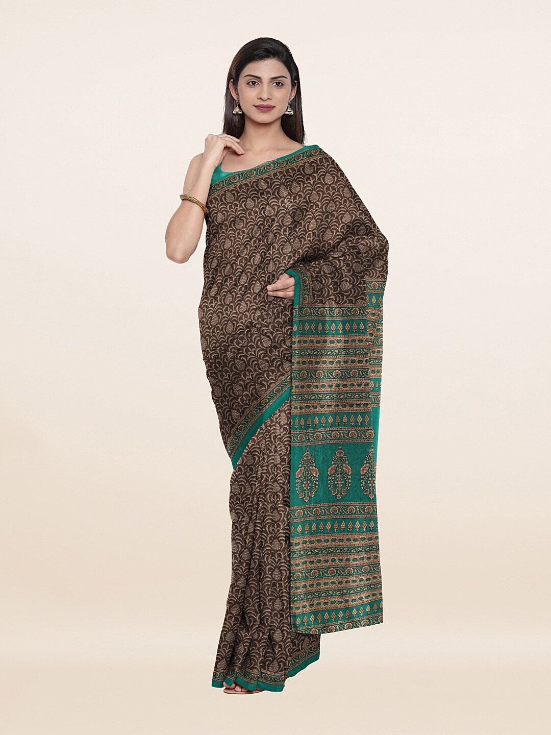 

Pothys Grey & Green Pure Cotton Saree