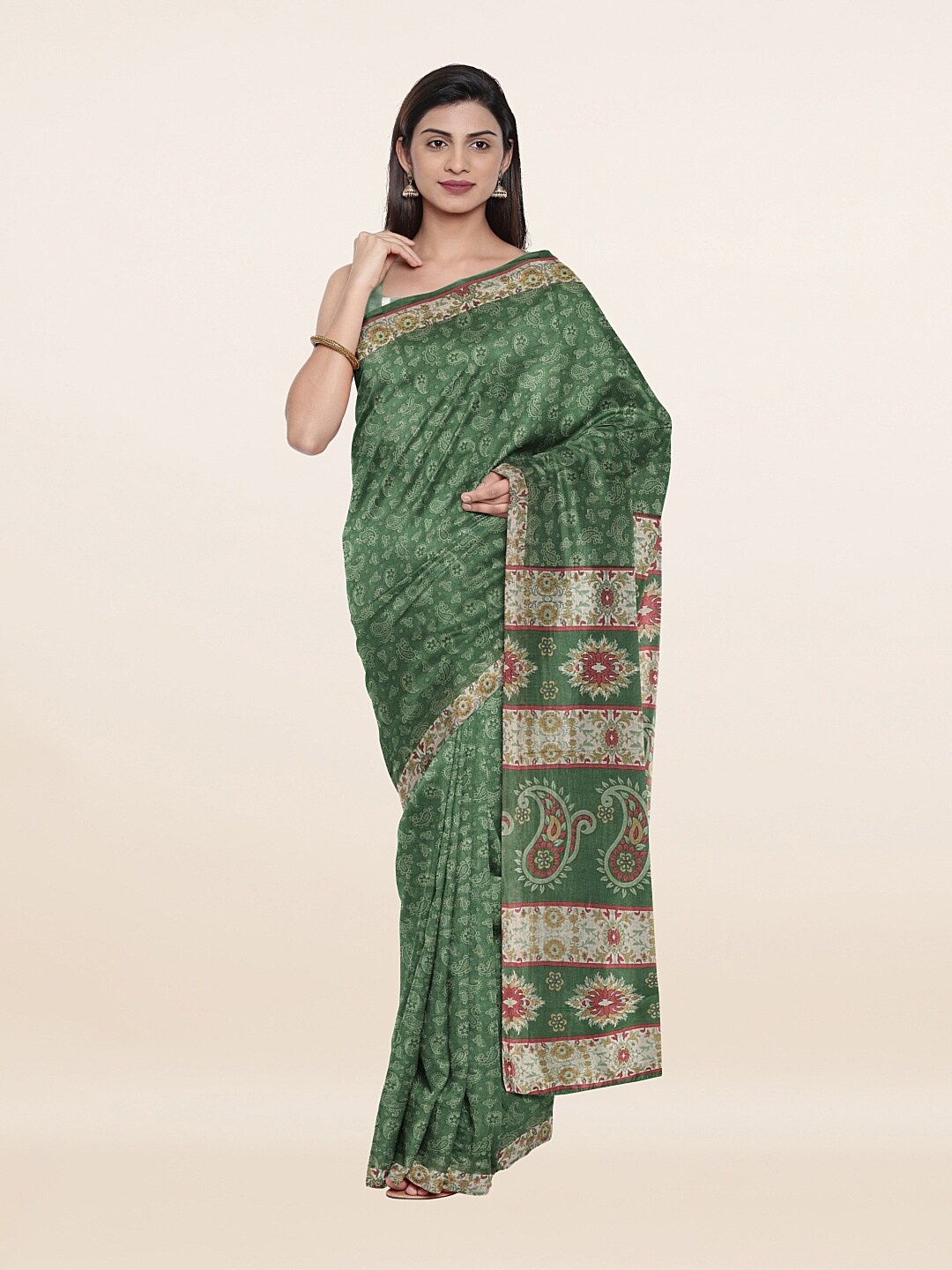 

Pothys Green & Red Pure Cotton Saree