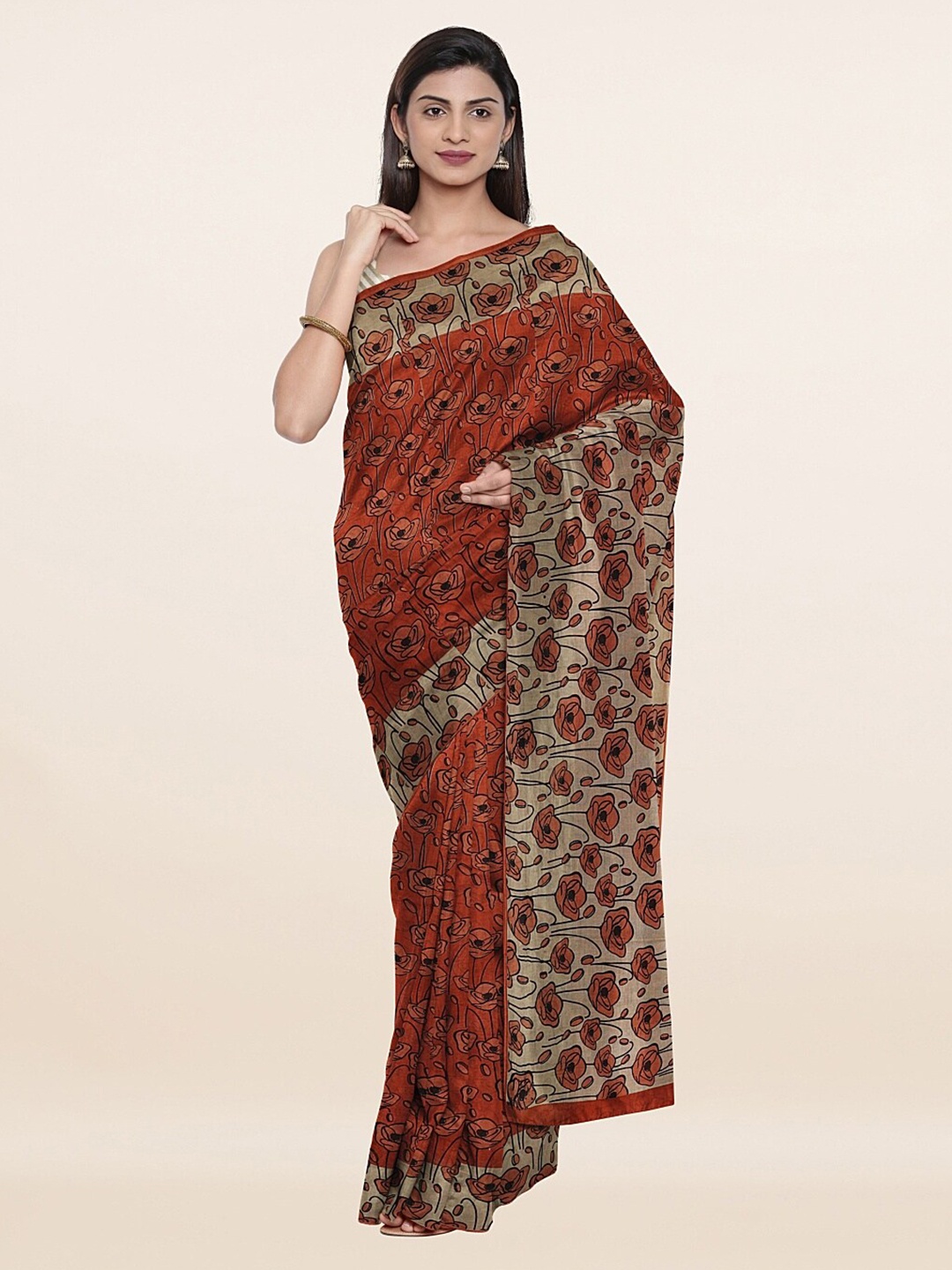 

Pothys Rust & Brown Floral Pure Cotton Saree