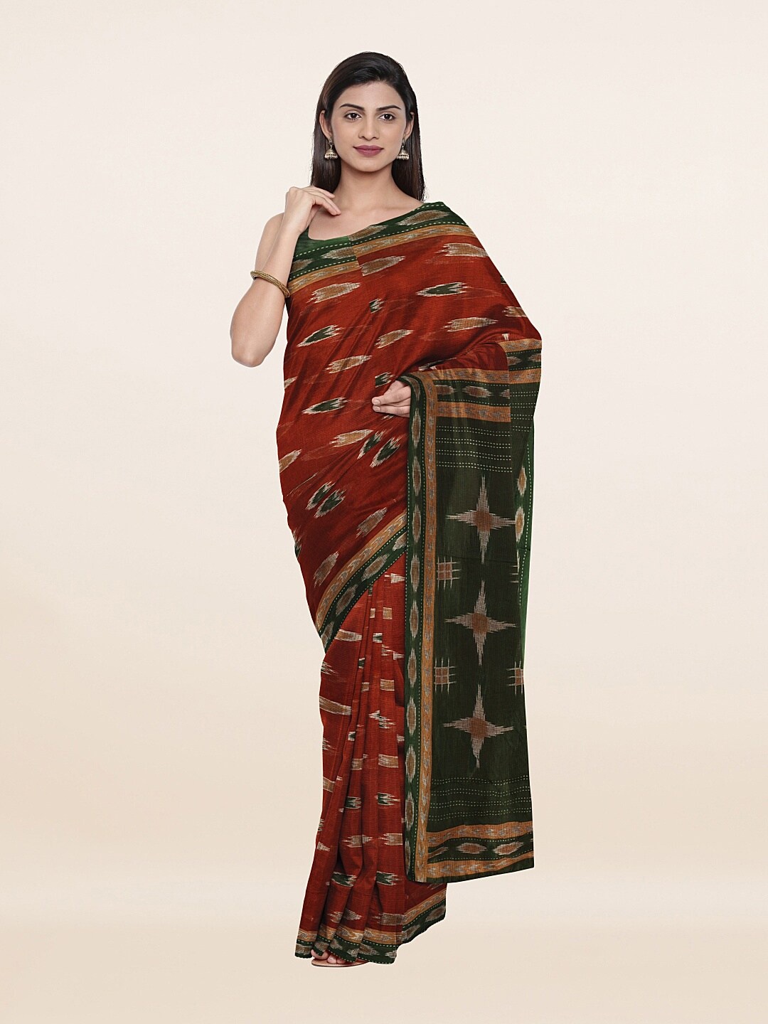 

Pothys Maroon & Green Ethnic Motifs Pure Cotton Saree