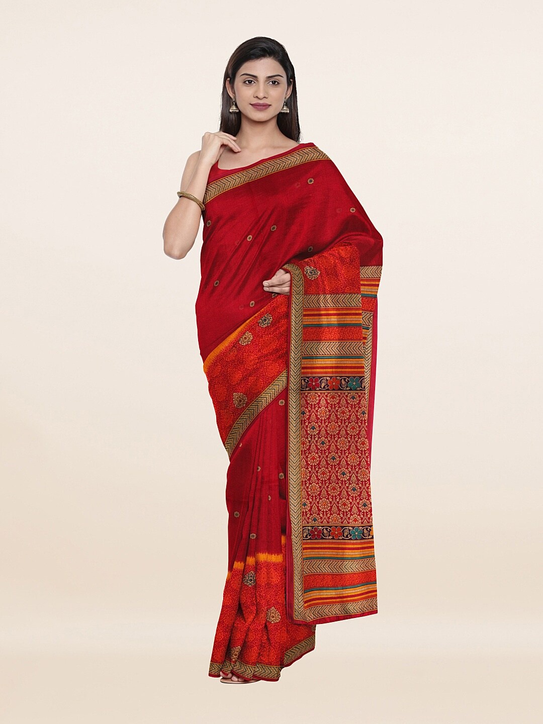 

Pothys Pink & Orange Ethnic Motifs Pure Cotton Saree