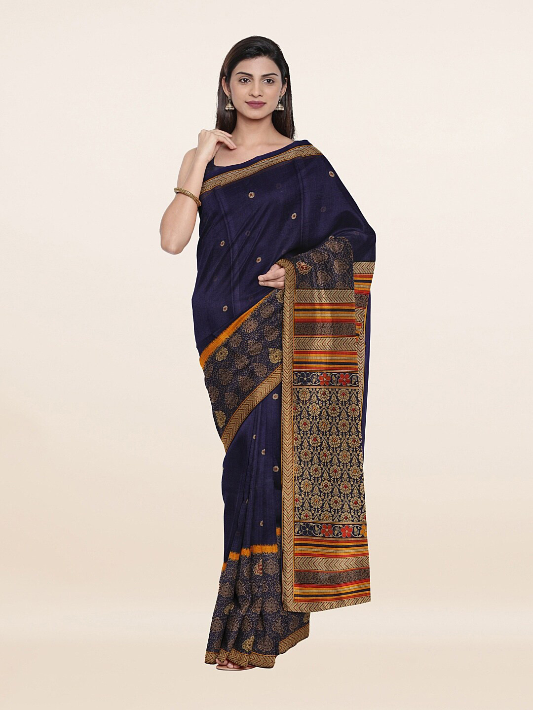 

Pothys Blue & Orange Ethnic Motifs Pure Cotton Saree