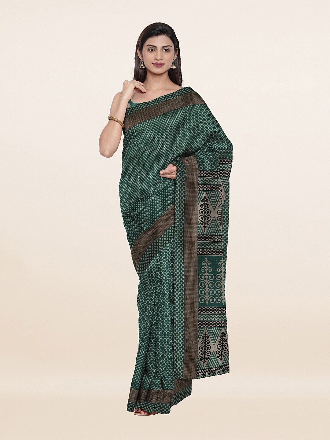 

Pothys Green & Beige Printed Pure Cotton Saree