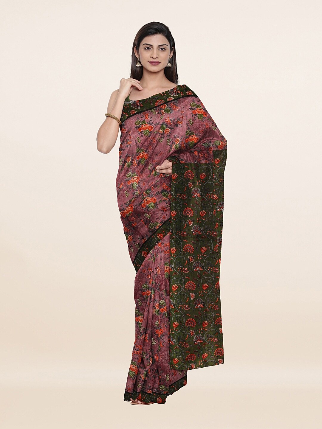 

Pothys Magenta & Green Floral Zari Pure Cotton Saree