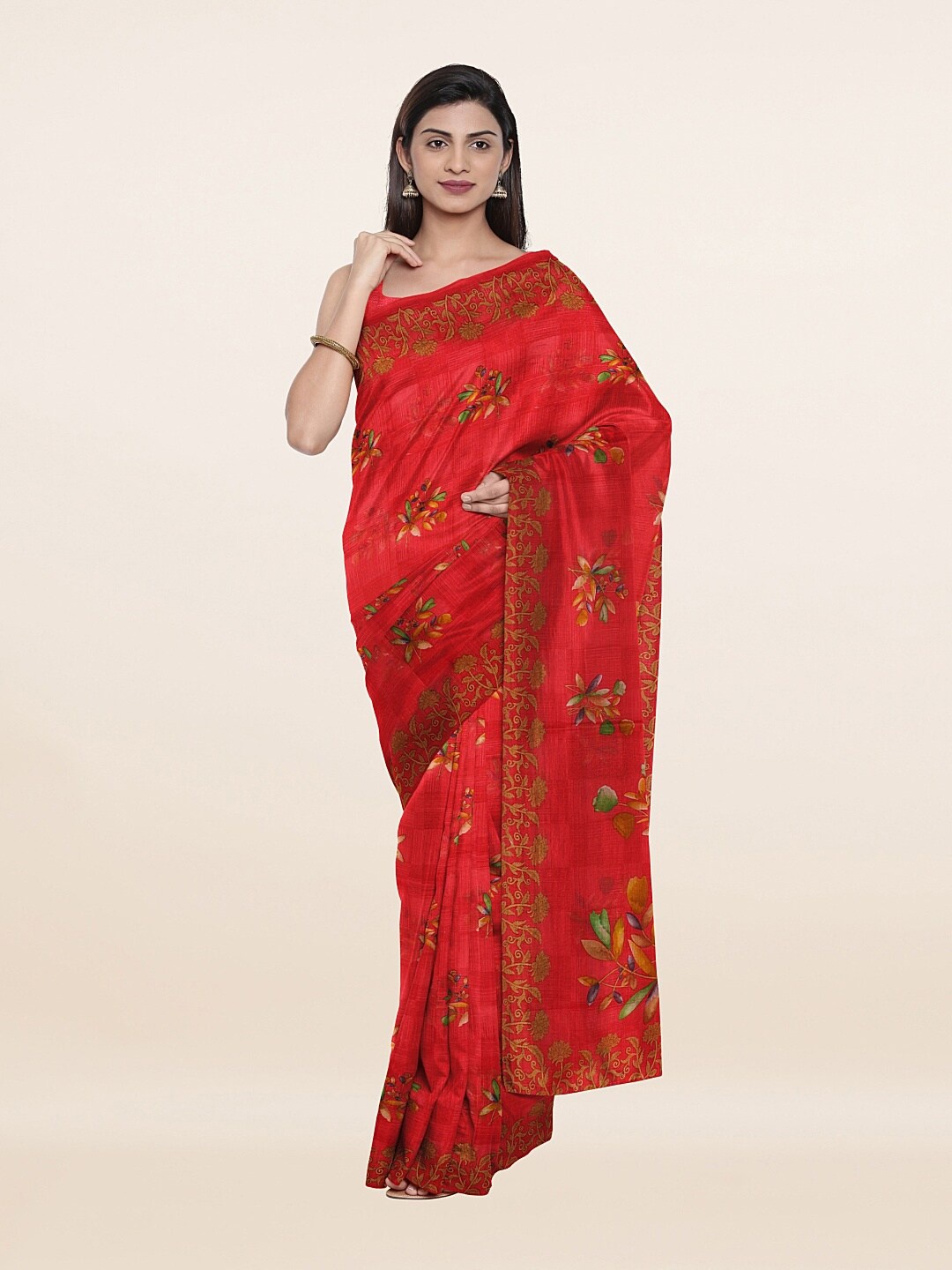 

Pothys Pink & Green Floral Pure Cotton Saree