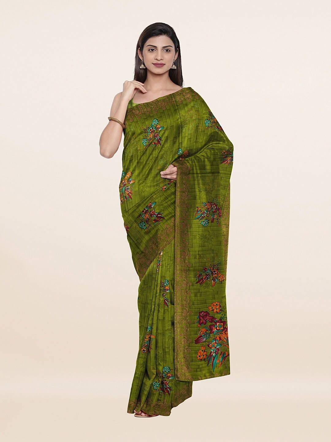 

Pothys Green & Blue Floral Pure Cotton Saree