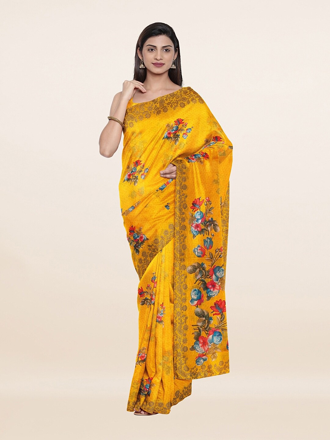 

Pothys Yellow & Red Floral Pure Cotton Saree