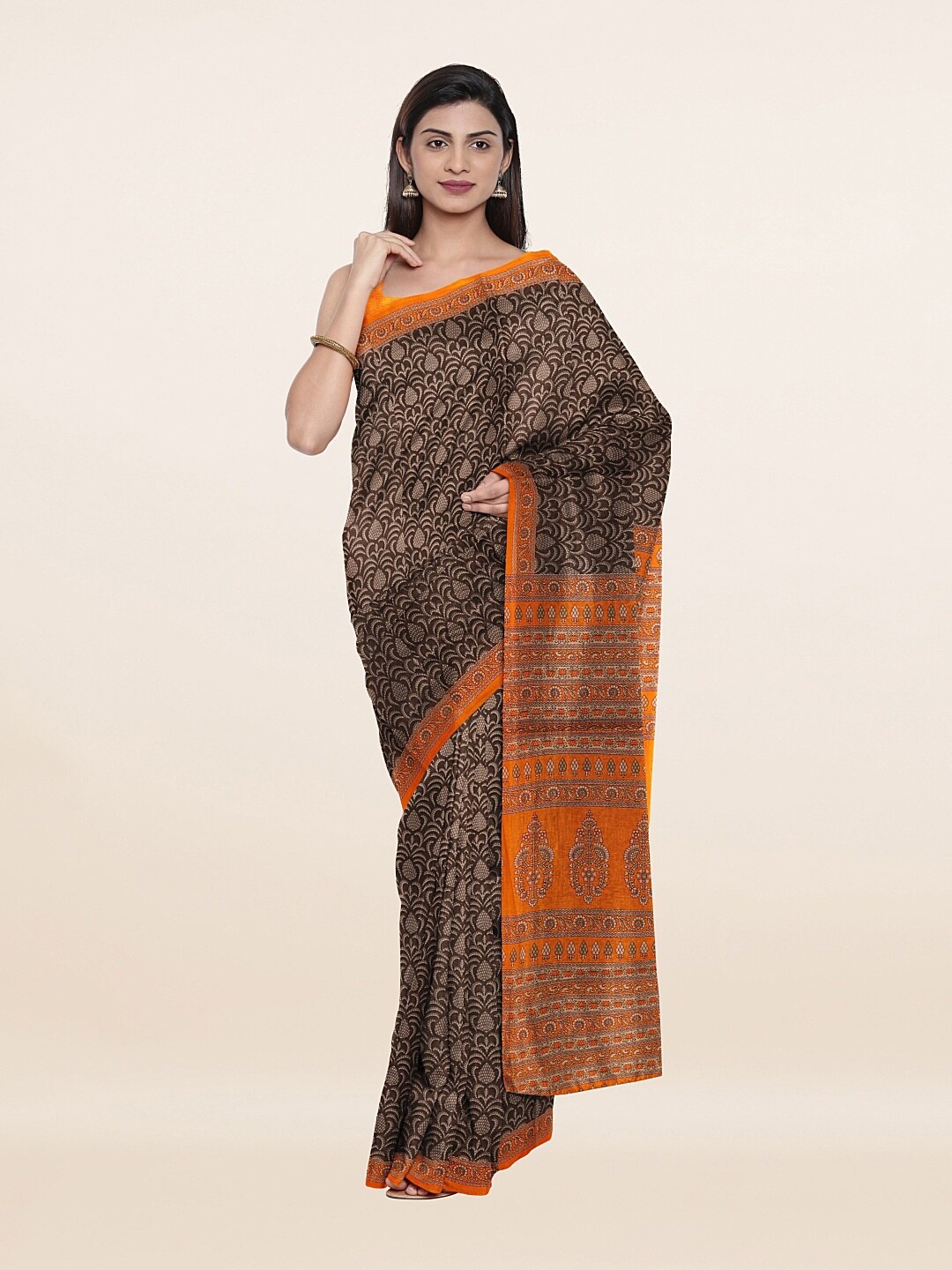 

Pothys Grey & Orange Pure Cotton Saree