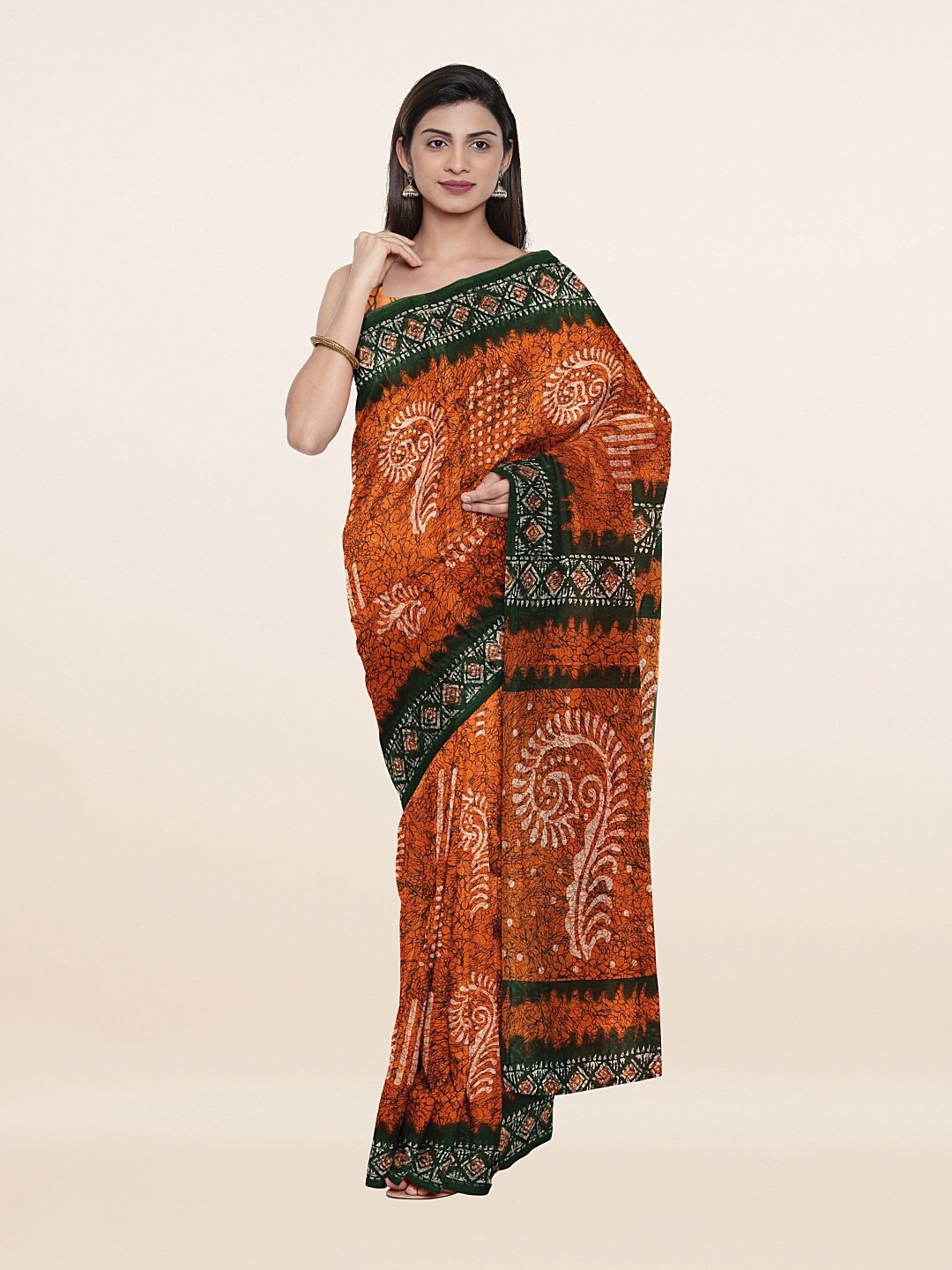 

Pothys Orange & Black Ethnic Motifs Pure Cotton Saree