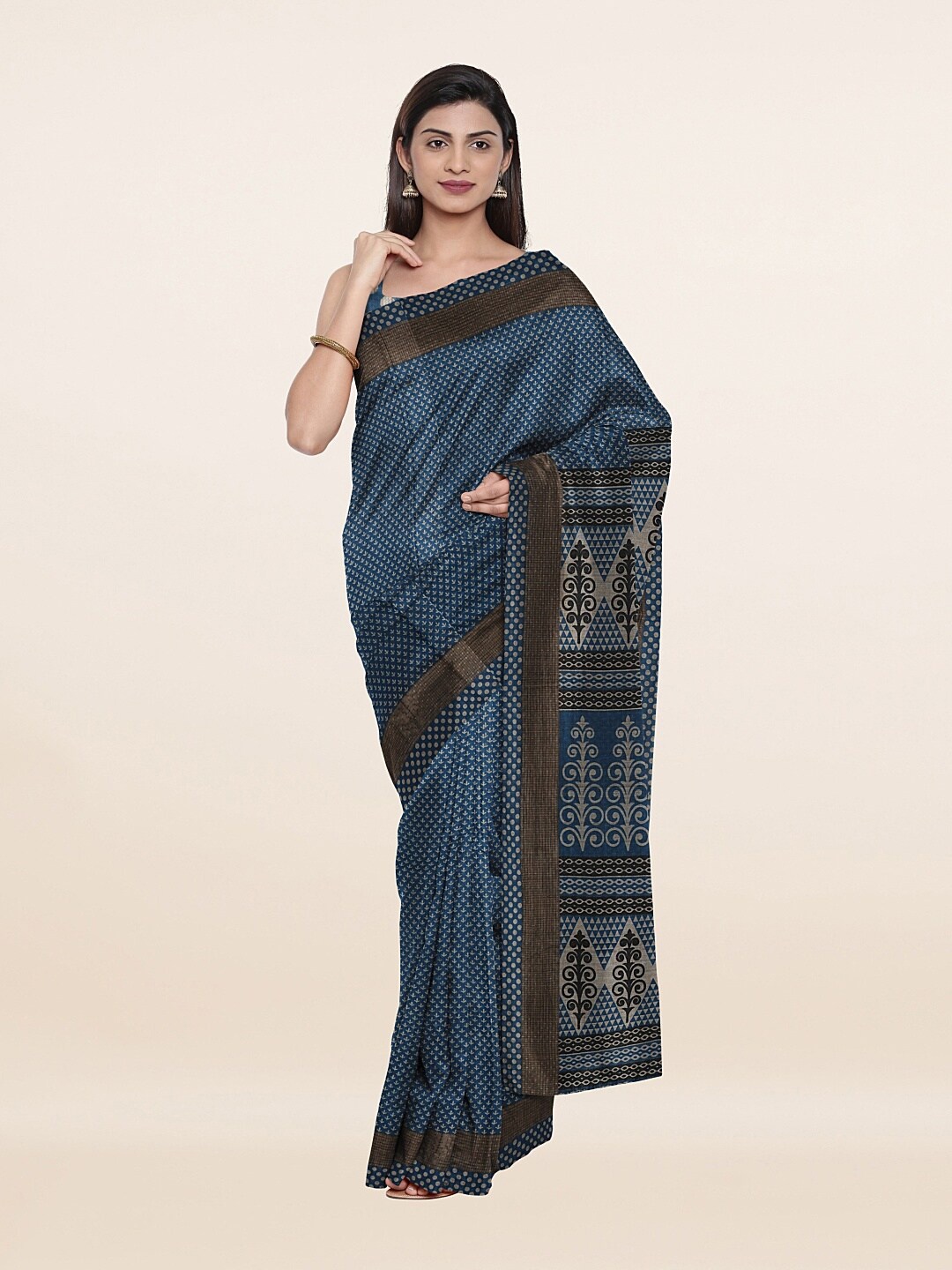 

Pothys Blue & Beige Ethnic Motifs Pure Cotton Saree