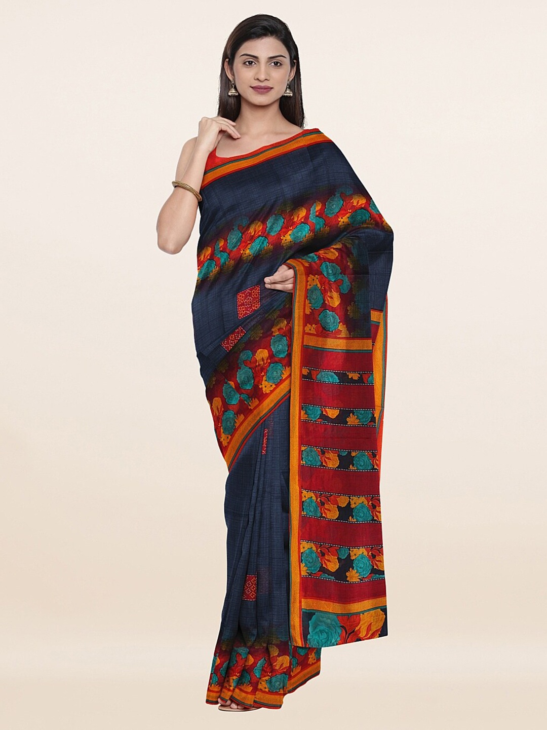 

Pothys Blue & Red Floral Pure Cotton Saree