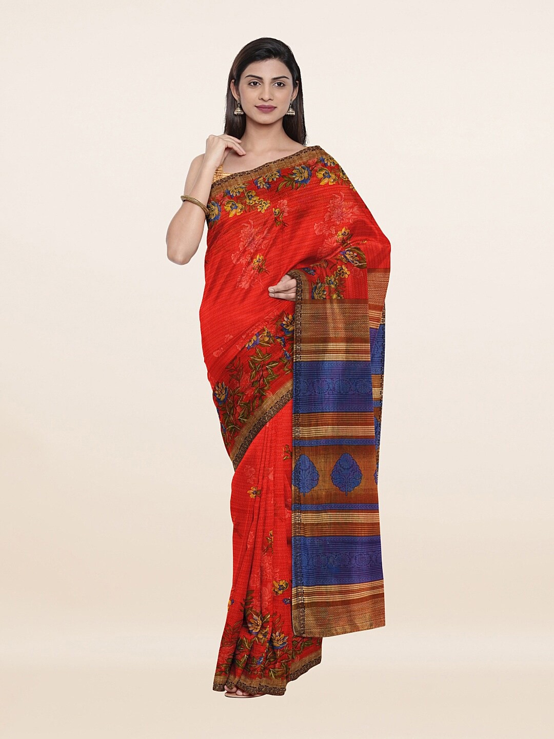 

Pothys Red & Blue Pure Cotton Saree