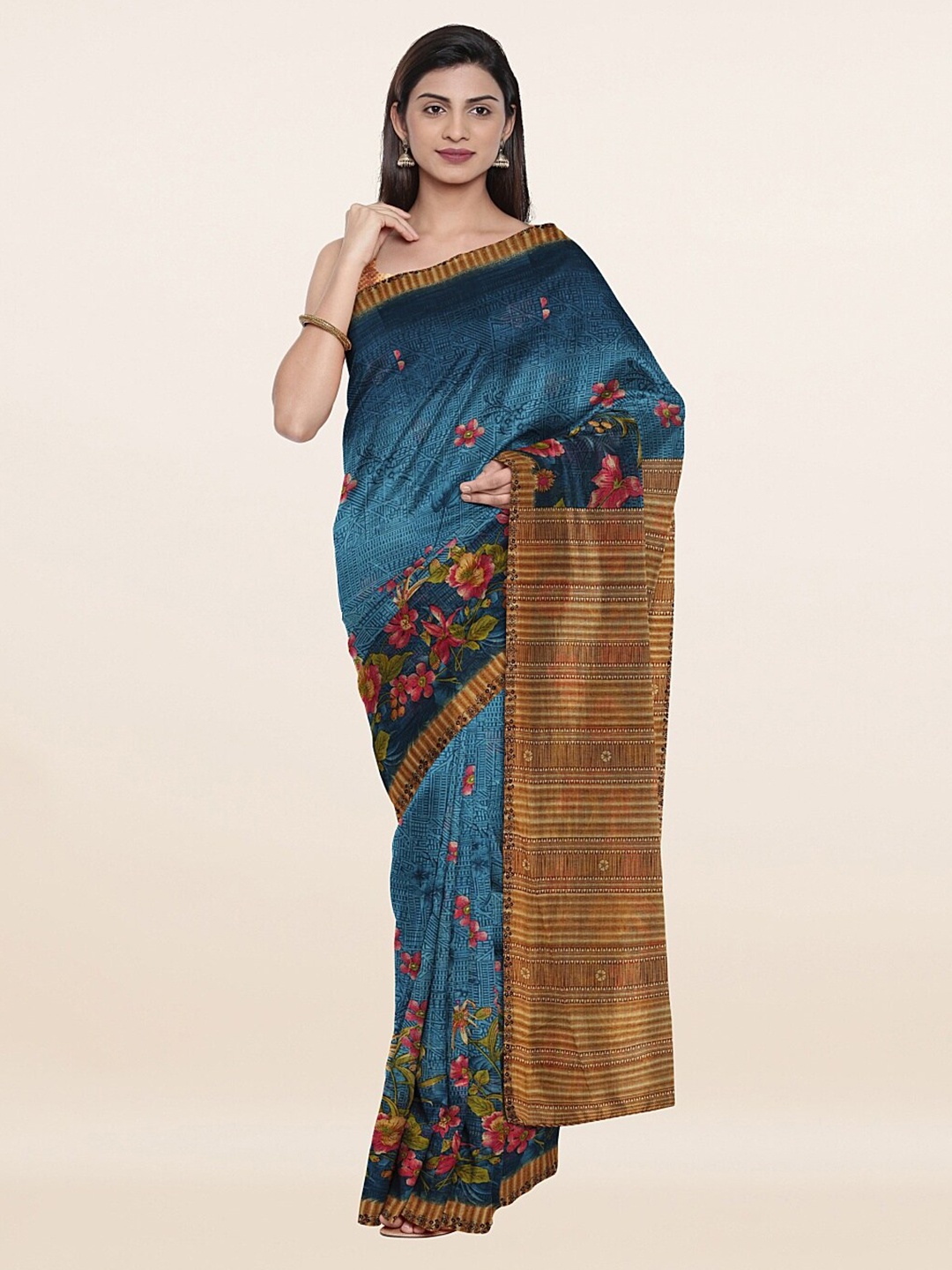 

Pothys Blue & Pink Floral Pure Cotton Saree