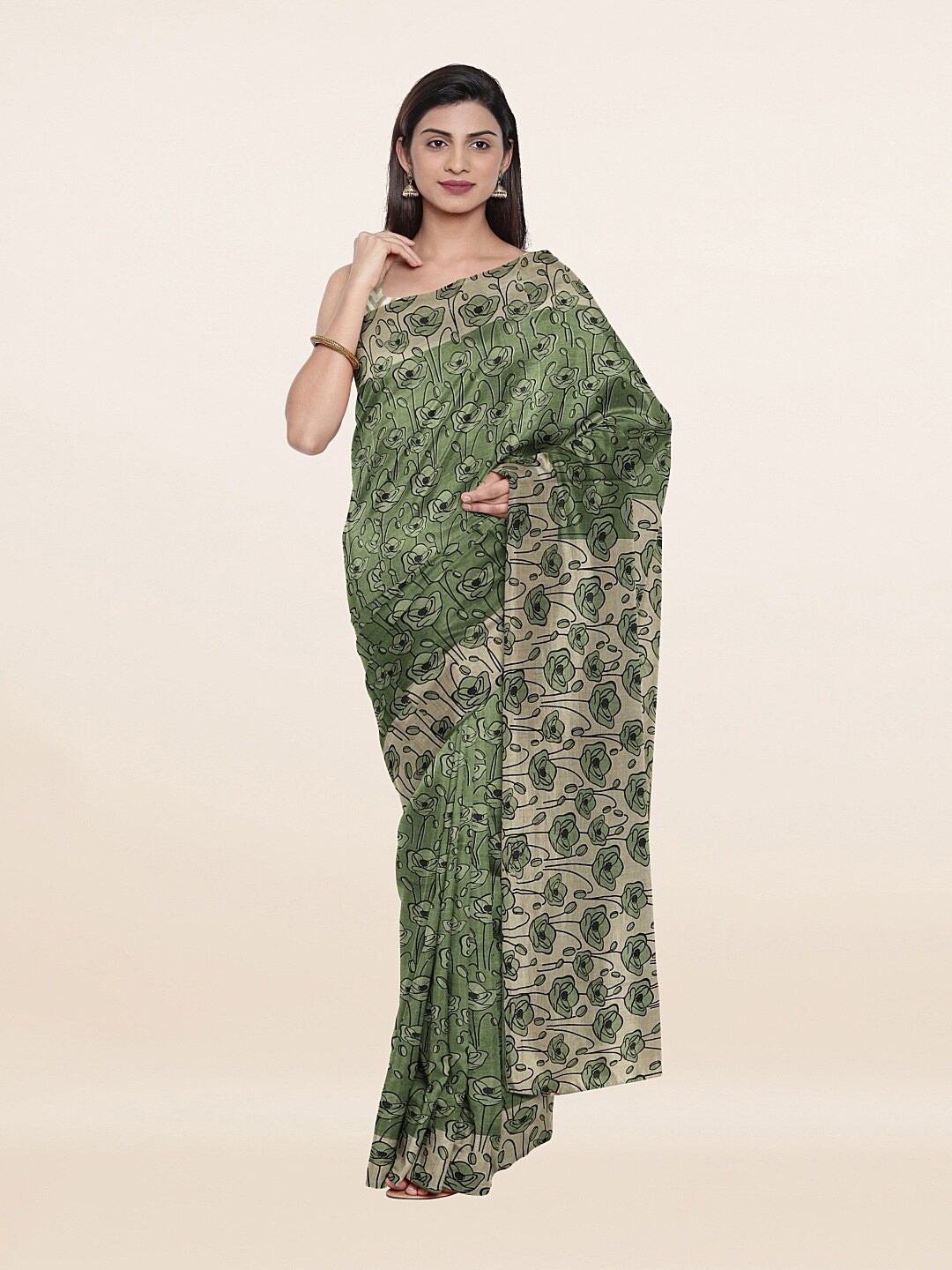 

Pothys Green & Black Pure Cotton Saree
