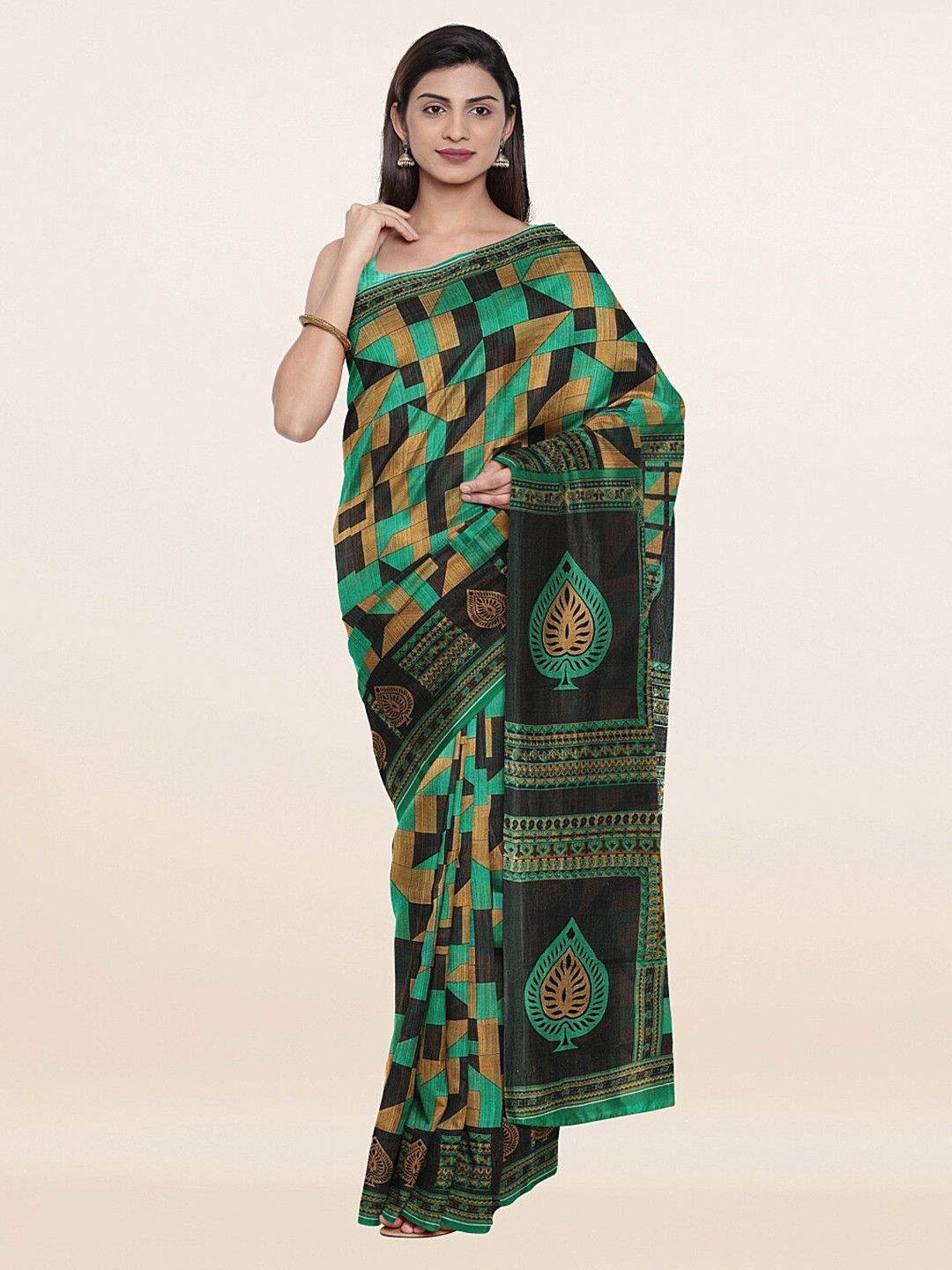 

Pothys Green & Beige Printed Pure Cotton Saree