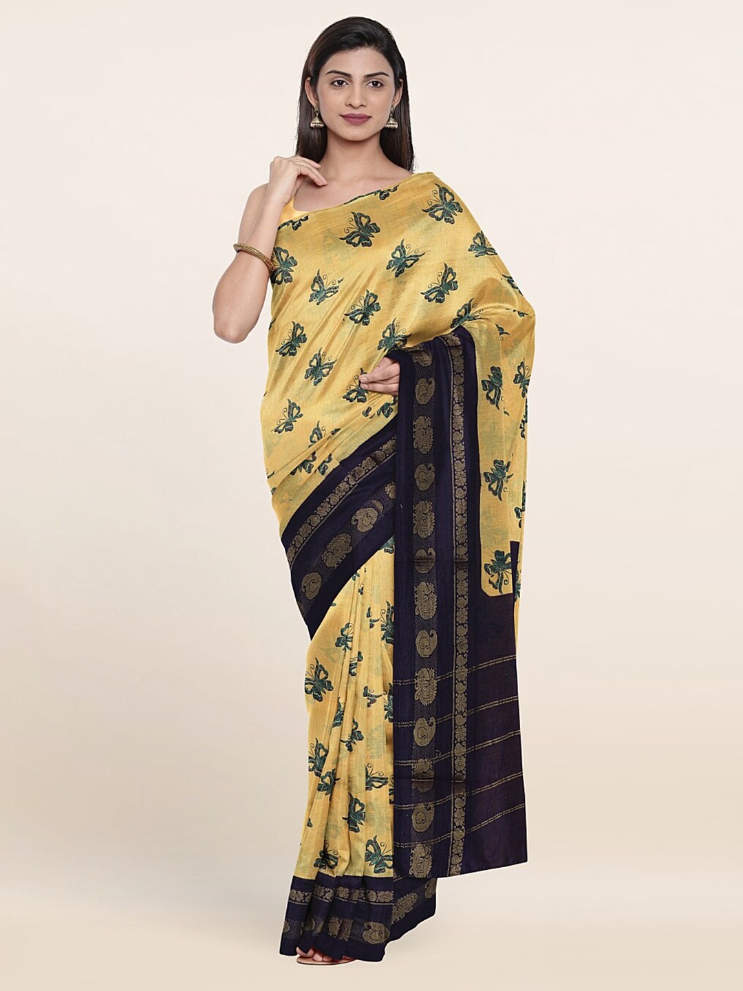 

Pothys Yellow & Green Floral Pure Cotton Saree
