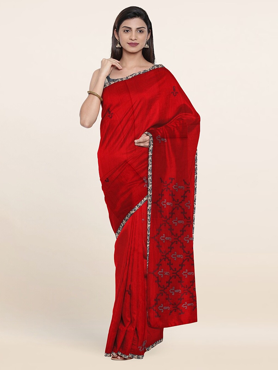 

Pothys Red & Grey Pure Cotton Saree