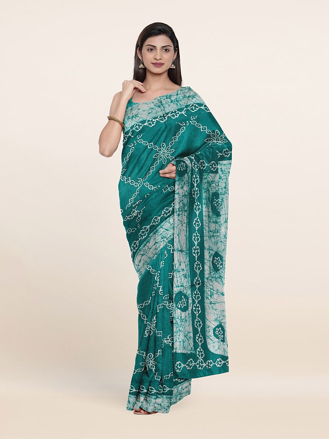 

Pothys Green & Cream-Coloured Ethnic Motifs Pure Cotton Saree