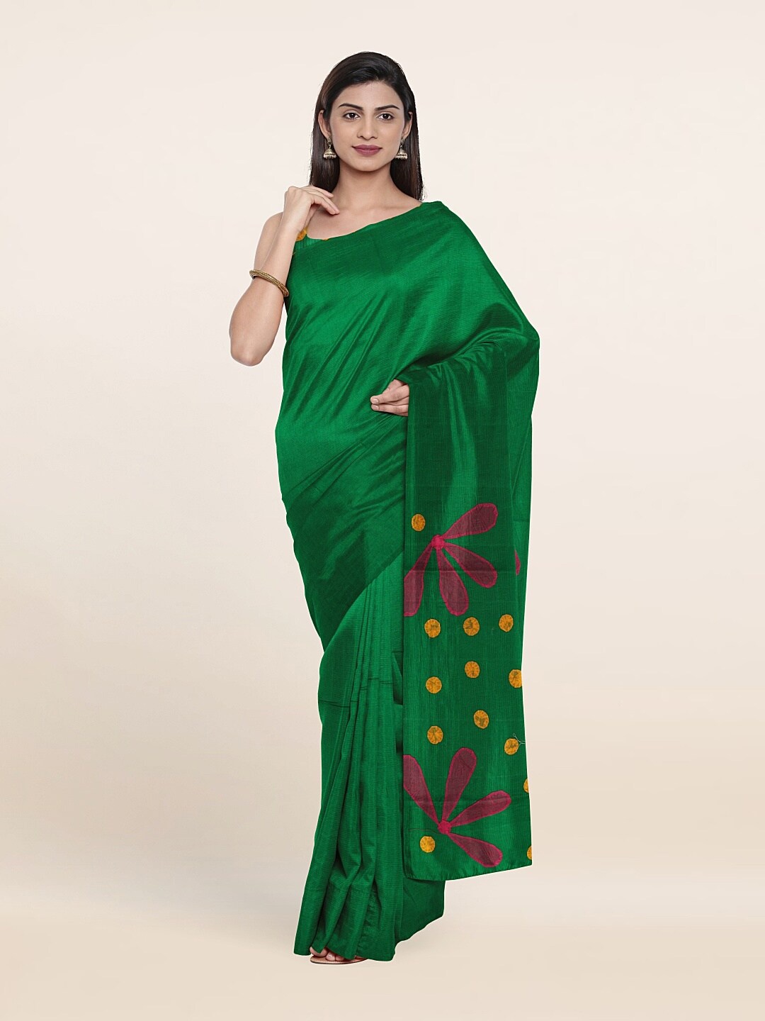 

Pothys Green & Pink Floral Pure Cotton Saree