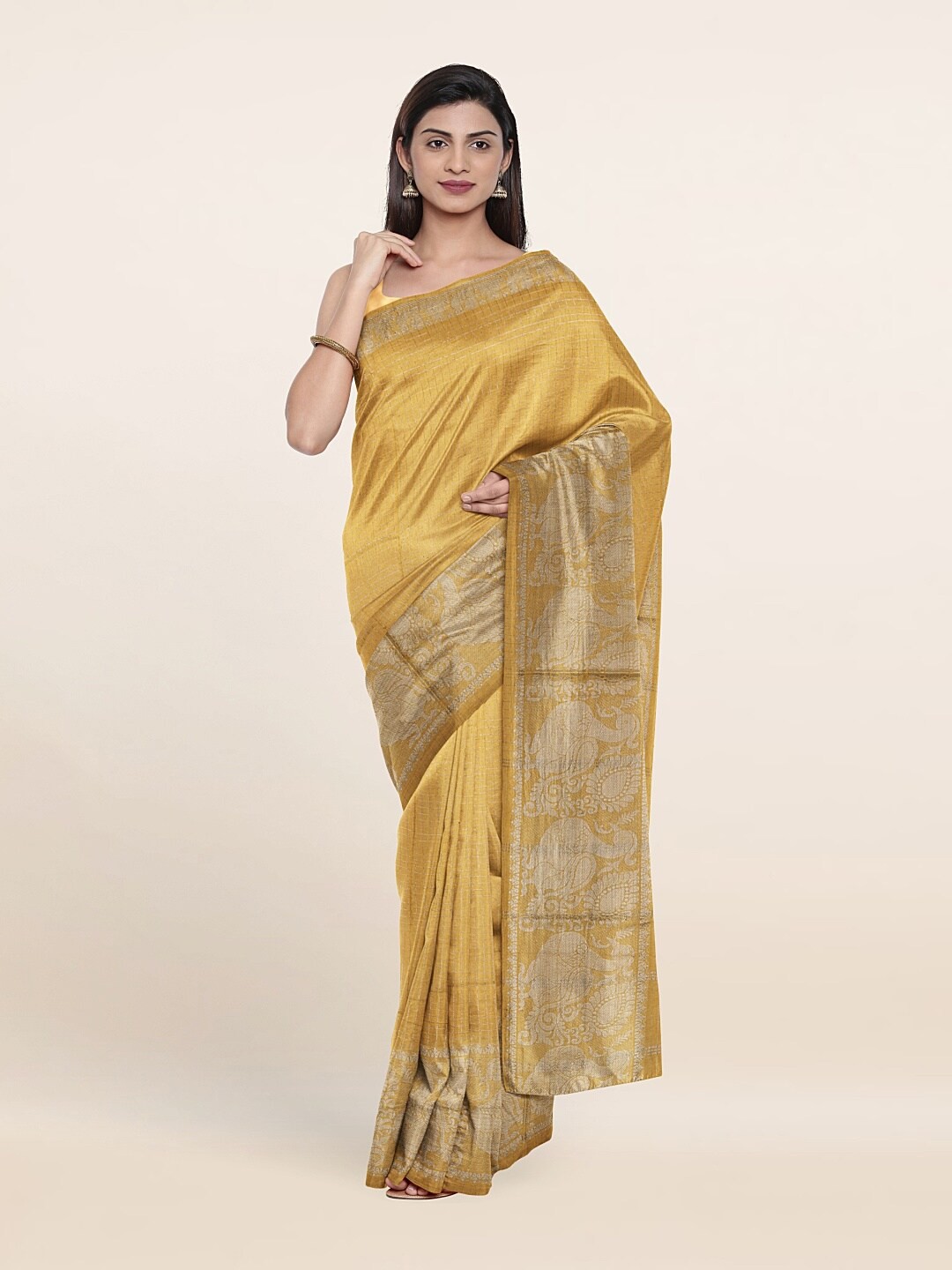 

Pothys Gold-Toned Ethnic Motifs Zari Pure Cotton Saree