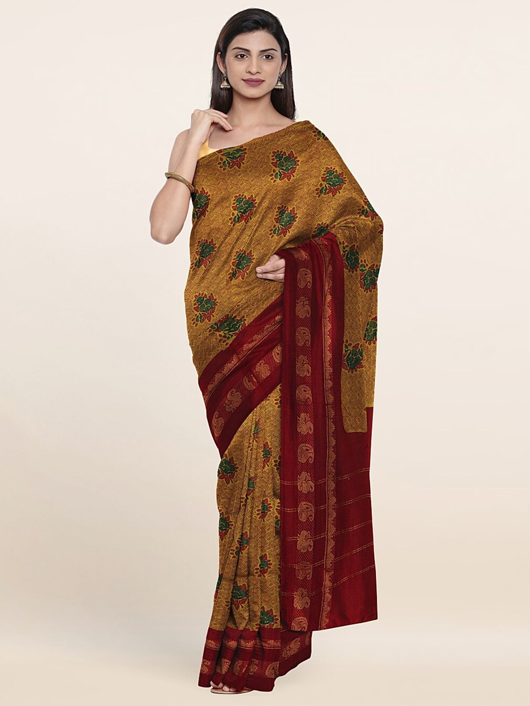 

Pothys Mustard & Green Floral Pure Cotton Saree