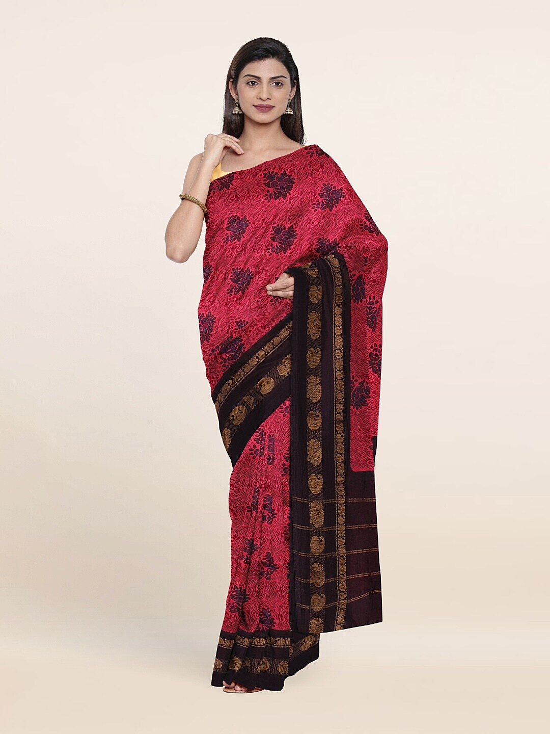 

Pothys Pink & Black Ethnic Motifs Pure Cotton Saree