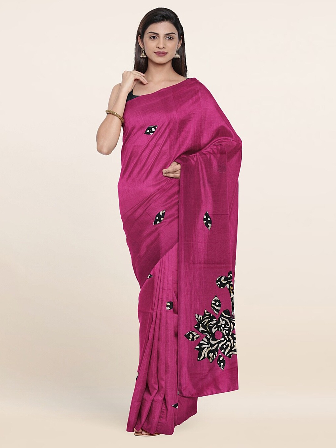 

Pothys Magenta & Black Ethnic Motifs Pure Cotton Saree