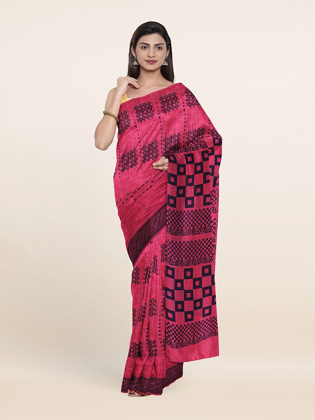 

Pothys Pink & Black Pure Cotton Saree