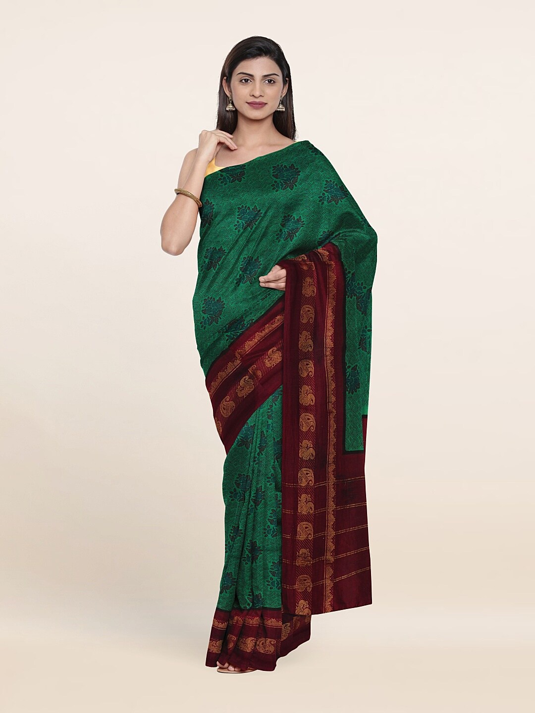 

Pothys Green & Purple Floral Pure Cotton Saree