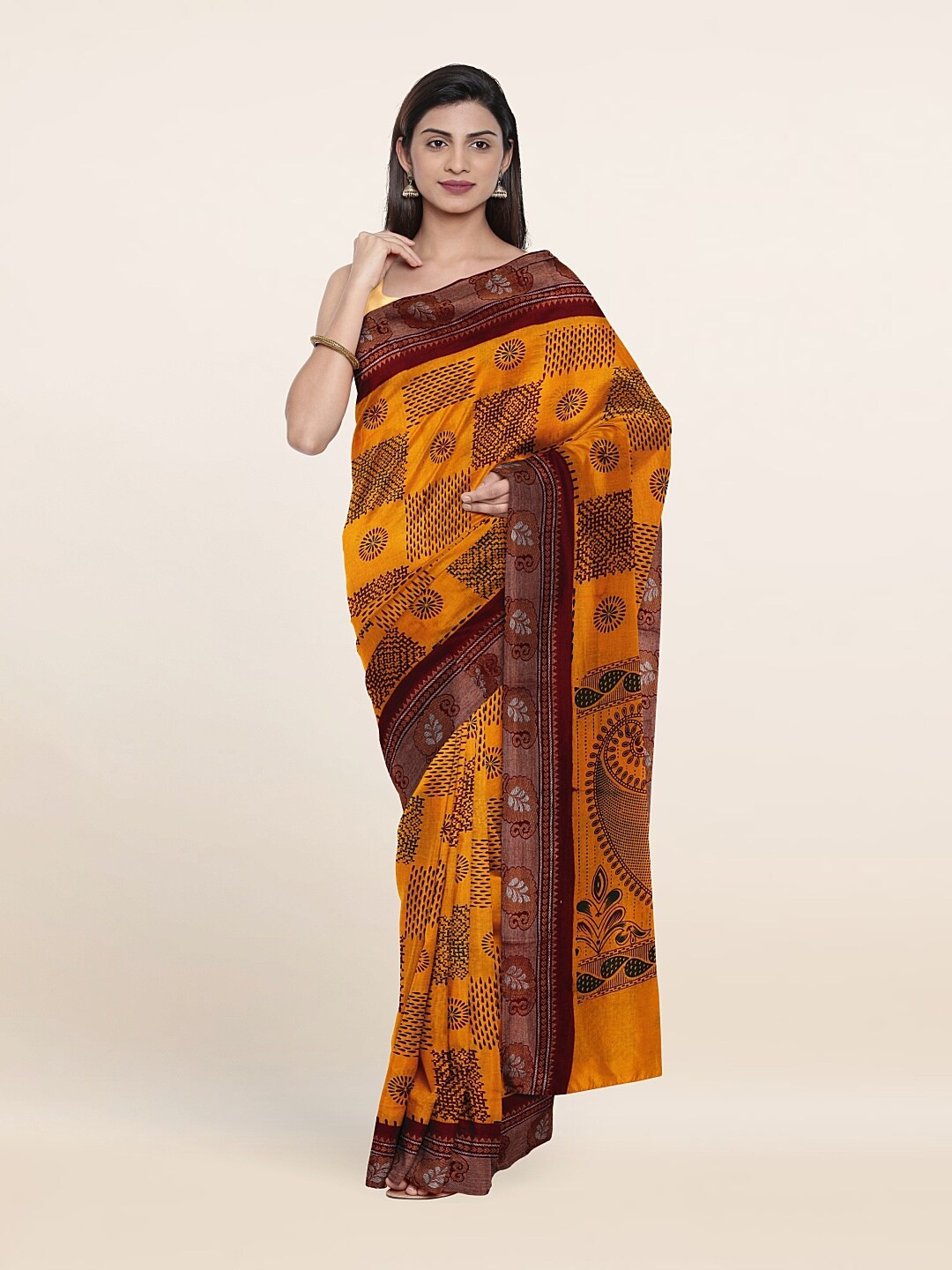 

Pothys Yellow & Red Zari Pure Cotton Saree