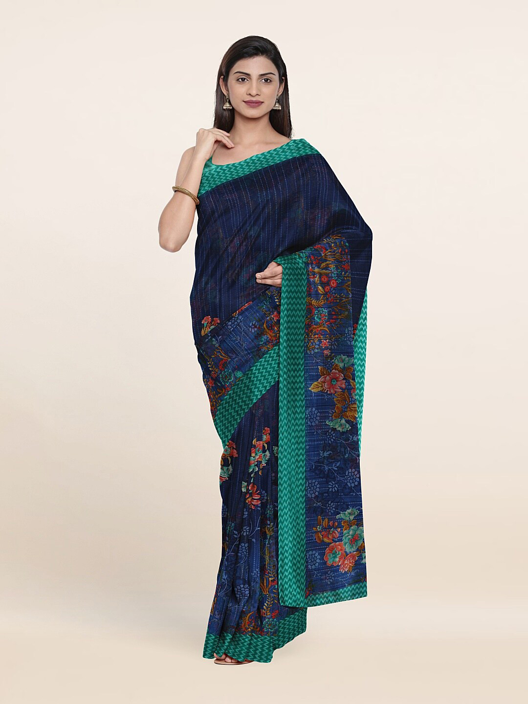 

Pothys Blue & Red Floral Pure Cotton Saree