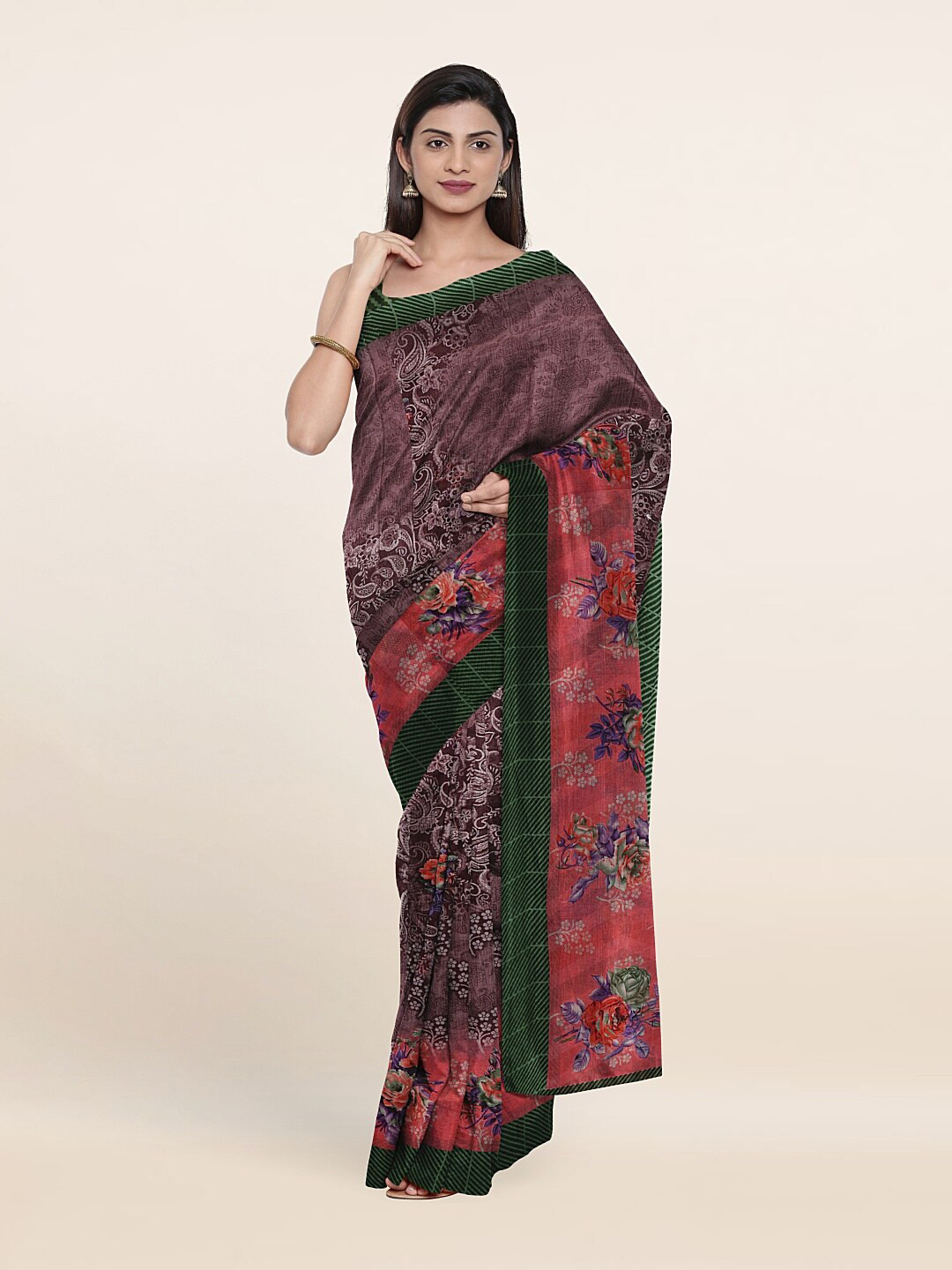

Pothys Mauve & Blue Floral Pure Cotton Saree
