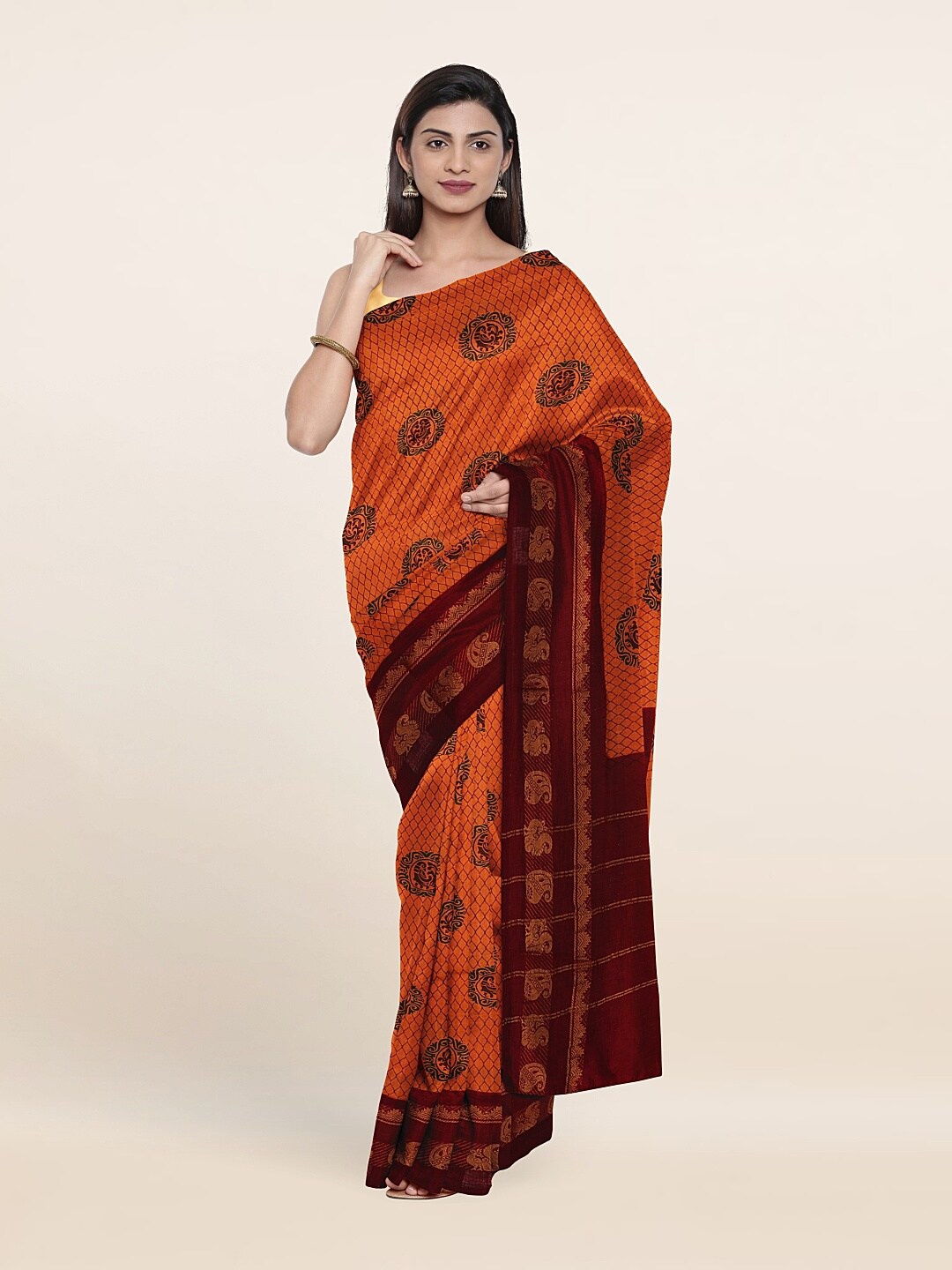 

Pothys Orange & Maroon Ethnic Motifs Pure Cotton Saree