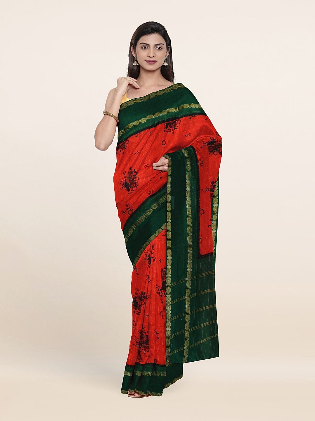 

Pothys Red & Green Floral Pure Cotton Saree