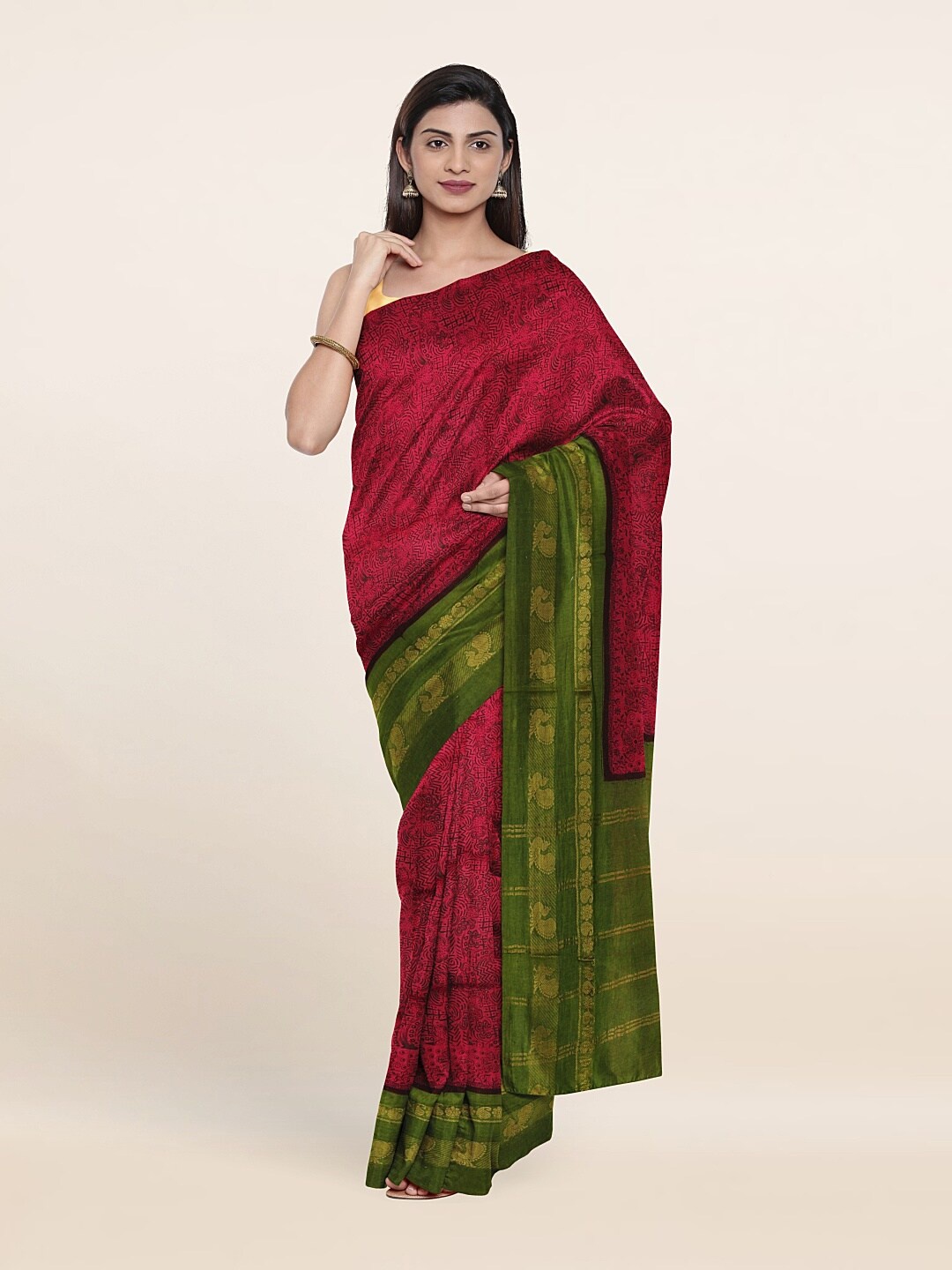 

Pothys Pink & Green Ethnic Motifs Pure Cotton Saree