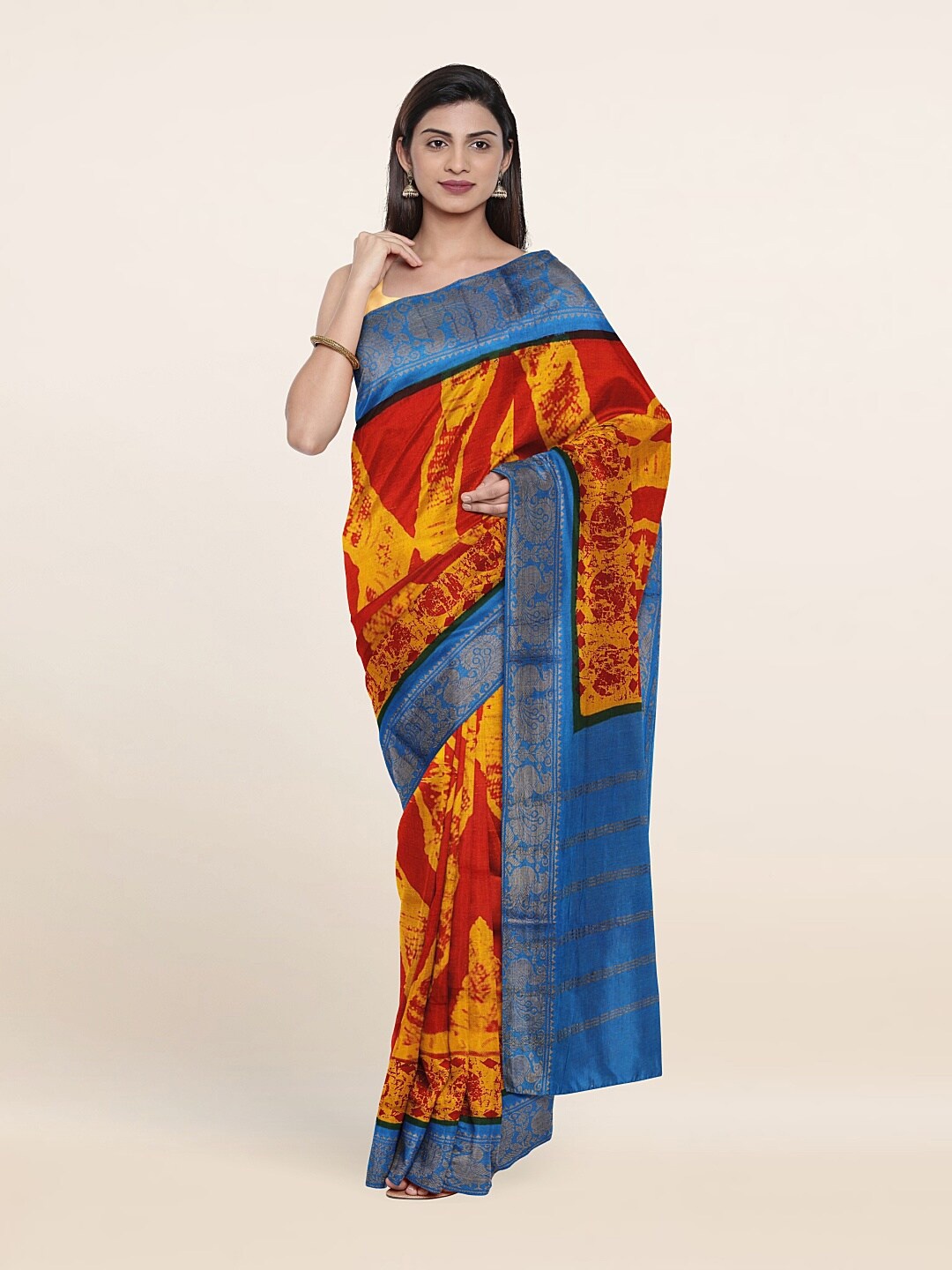 

Pothys Red & Yellow Tie and Dye printed Pure Cotton Saree