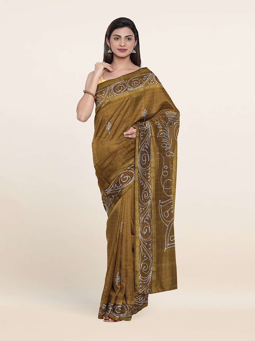

Pothys Mustard & White Floral Zari Pure Cotton Saree