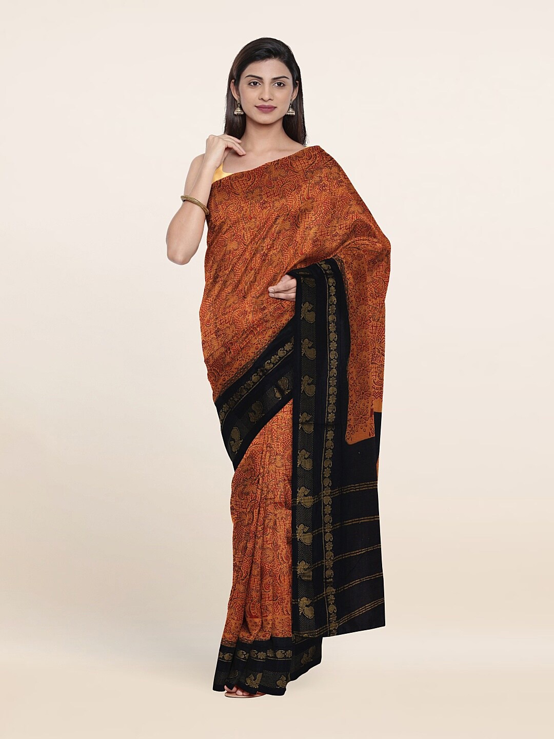 

Pothys Mustard & Black Floral Pure Cotton Saree