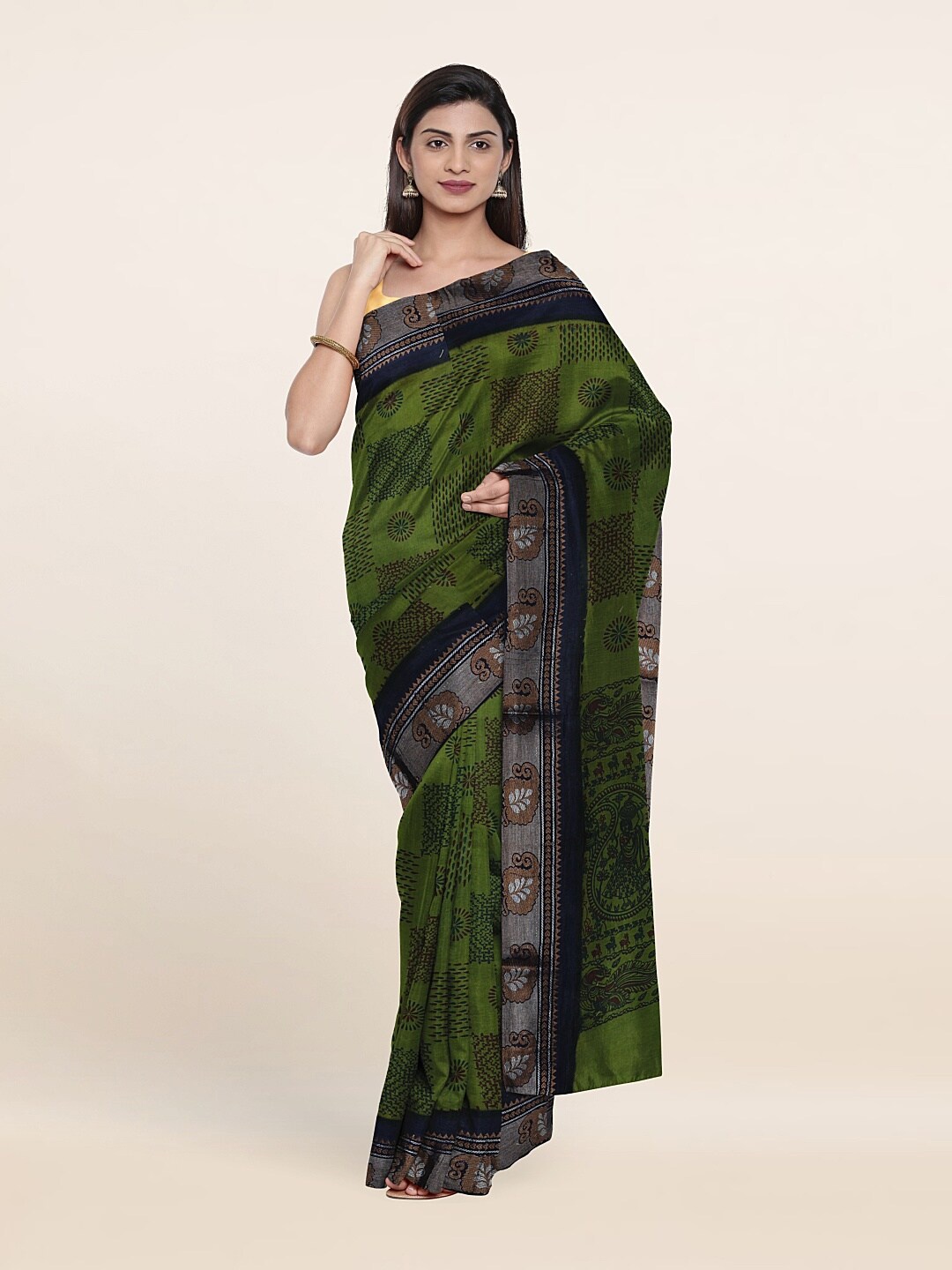 

Pothys Green & Blue Zari Pure Cotton Saree