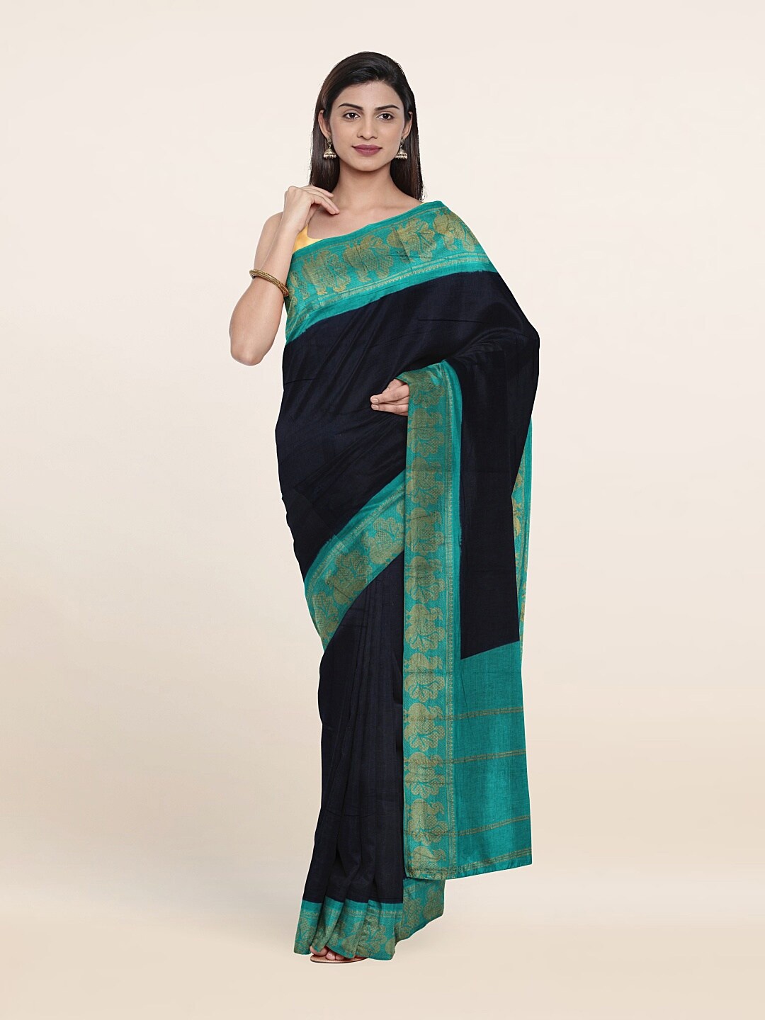 

Pothys Blue & Sea Green Zari Pure Cotton Saree