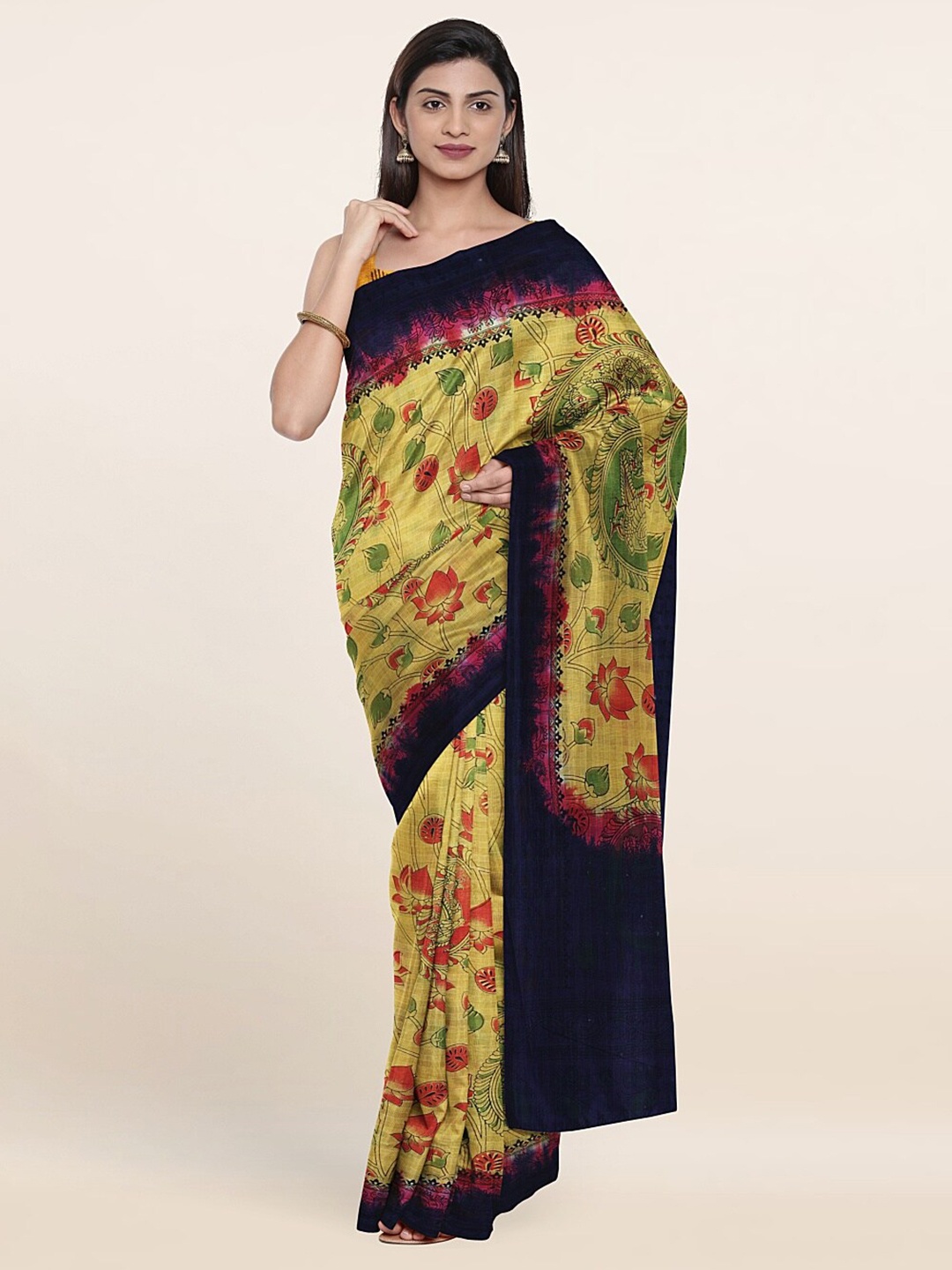 

Pothys Yellow & Green Floral Pure Cotton Saree