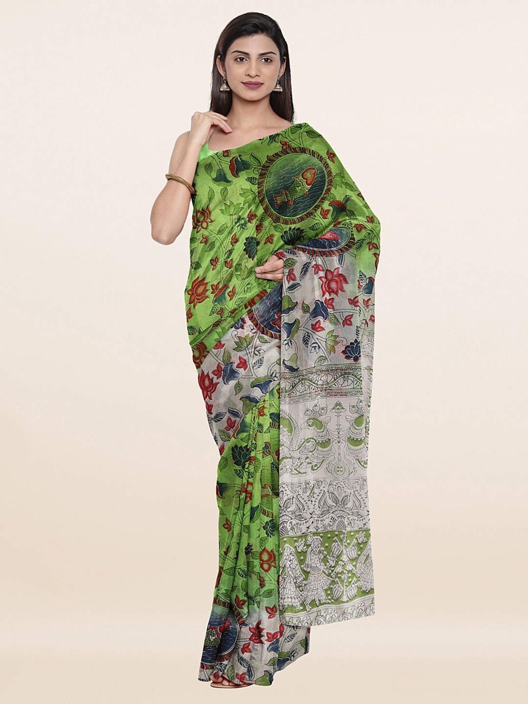 

Pothys Green Floral Pure Cotton Saree