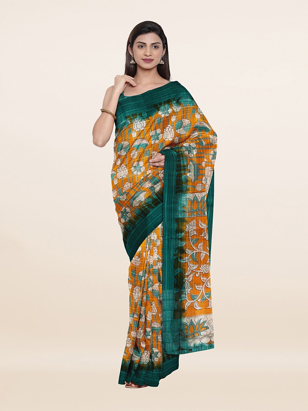 

Pothys Yellow & Beige Floral Pure Cotton Saree