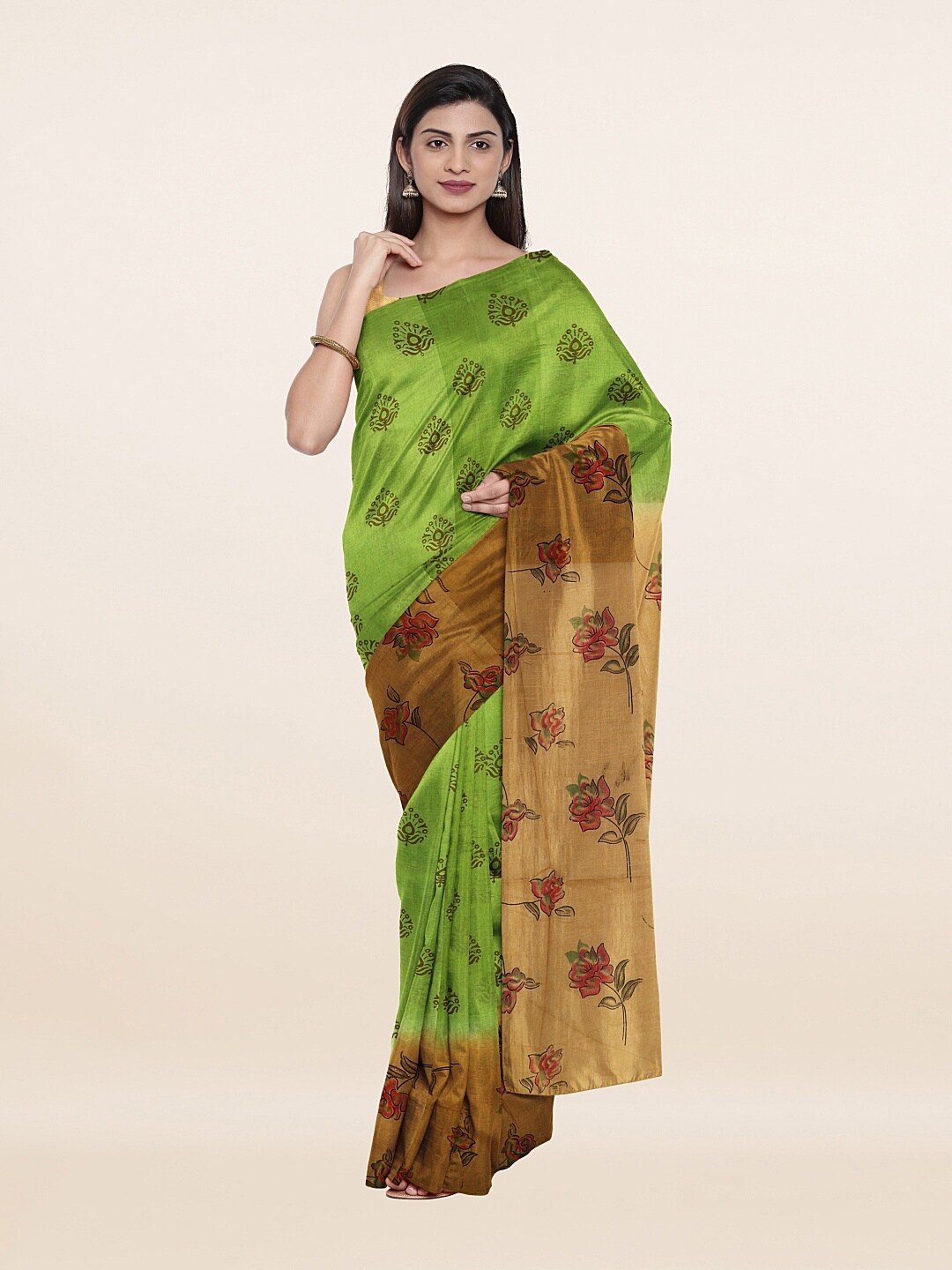 

Pothys Green & Gold-Toned Floral Pure Cotton Saree