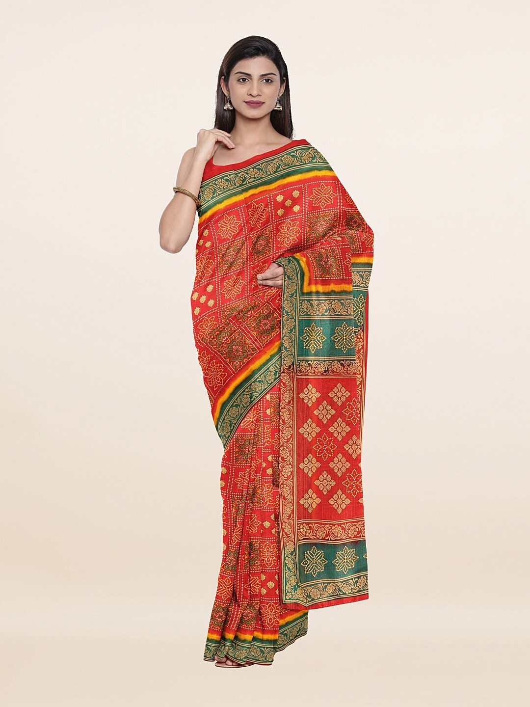 

Pothys Red & Green Ethnic Motifs Pure Cotton Saree