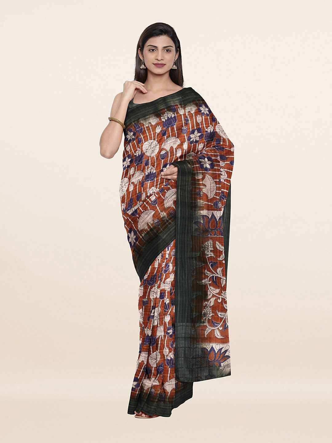 

Pothys Brown & White Floral Pure Cotton Saree