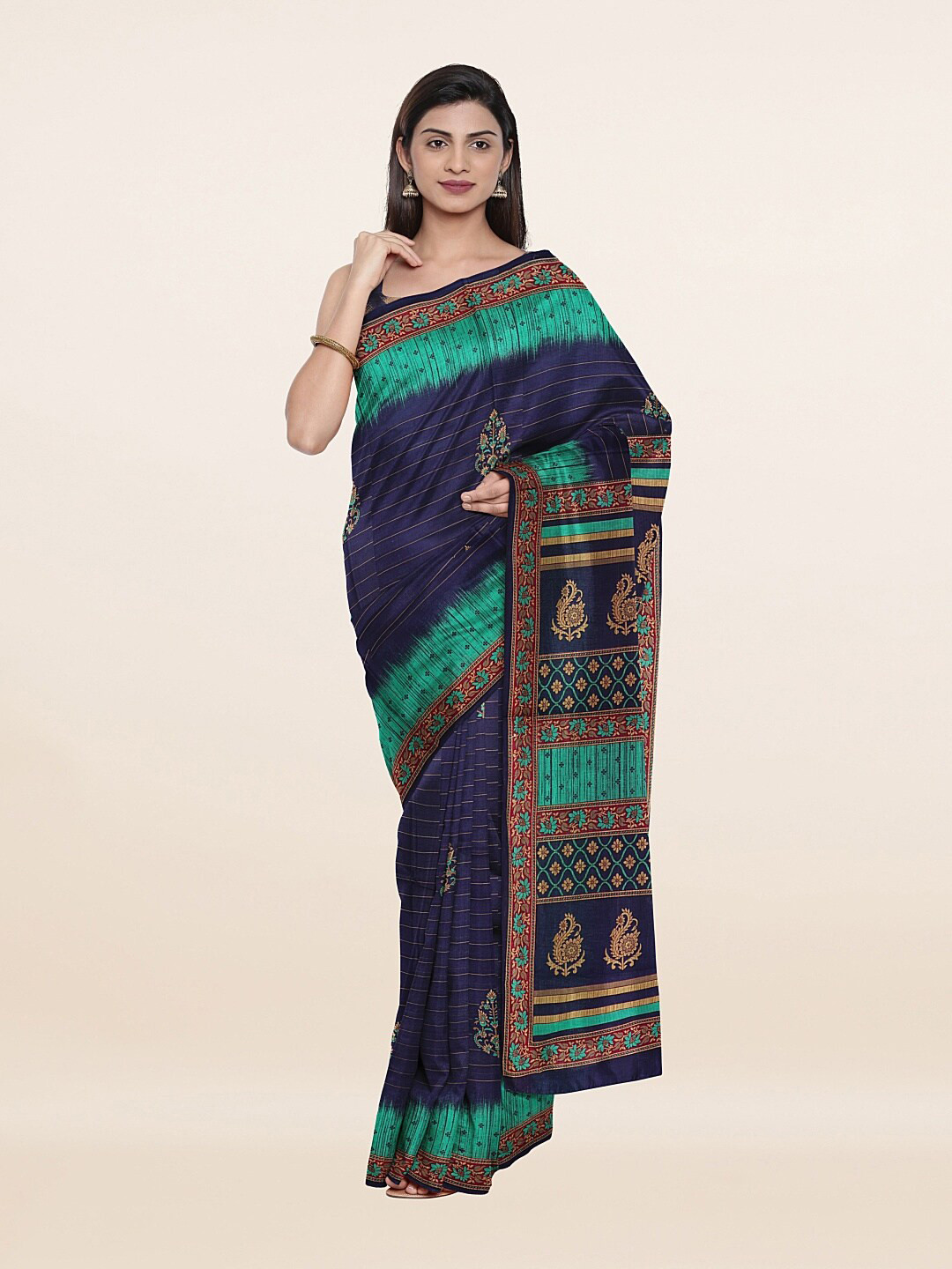 

Pothys Blue & Green Ethnic Motifs Pure Cotton Saree