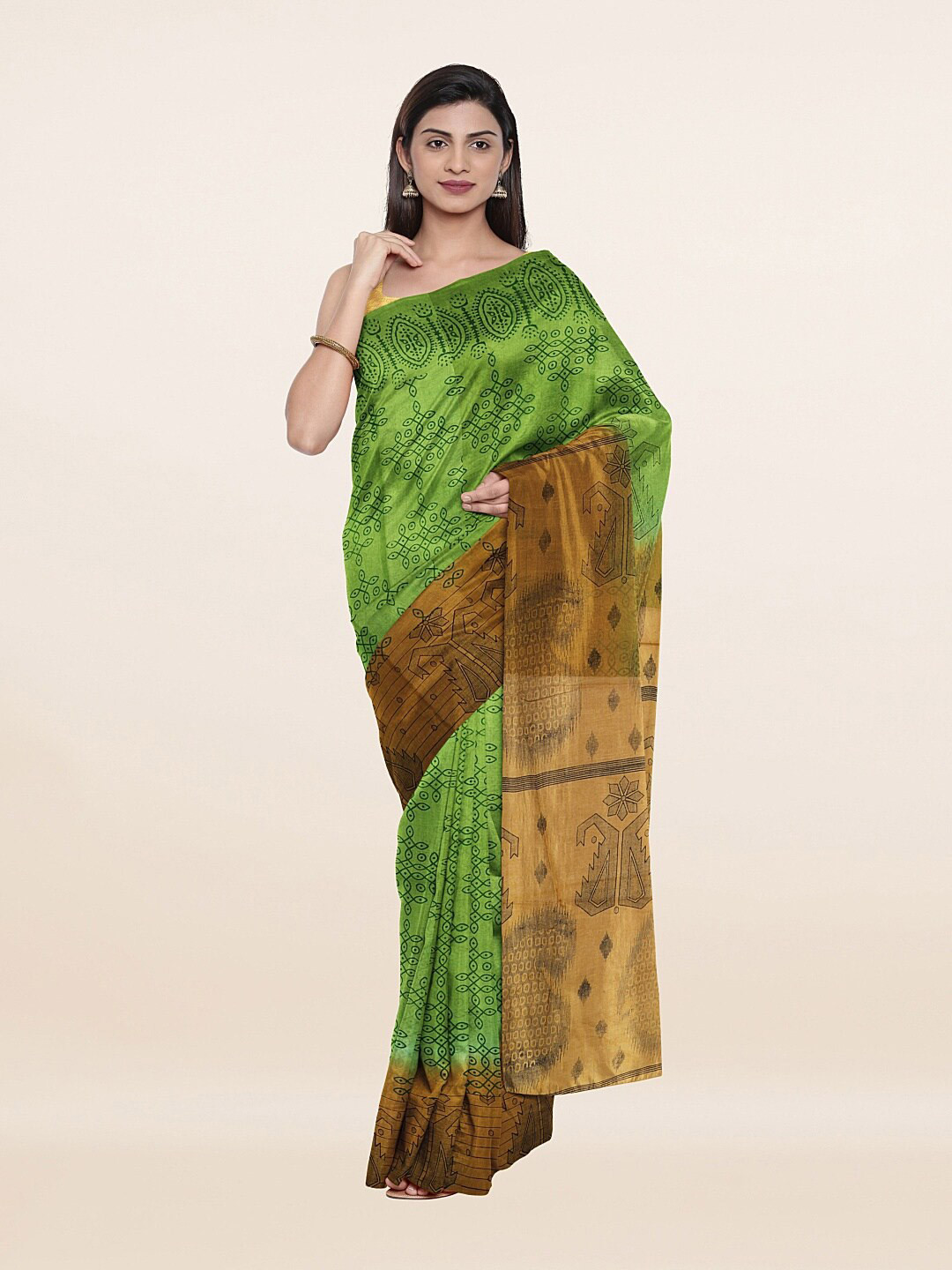

Pothys Green & Gold-Toned Pure Cotton Saree