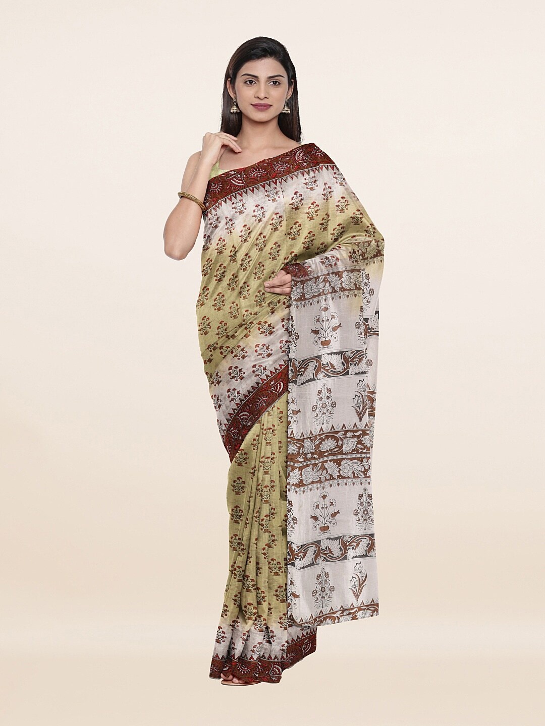 

Pothys Green & Red Floral Pure Cotton Saree